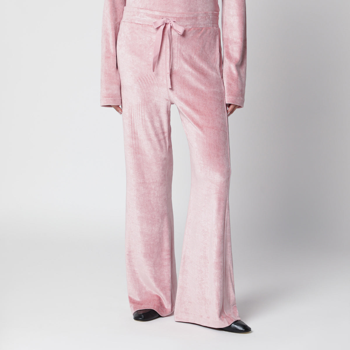 Pantaloni jogging svasati rosa fragola in velluto