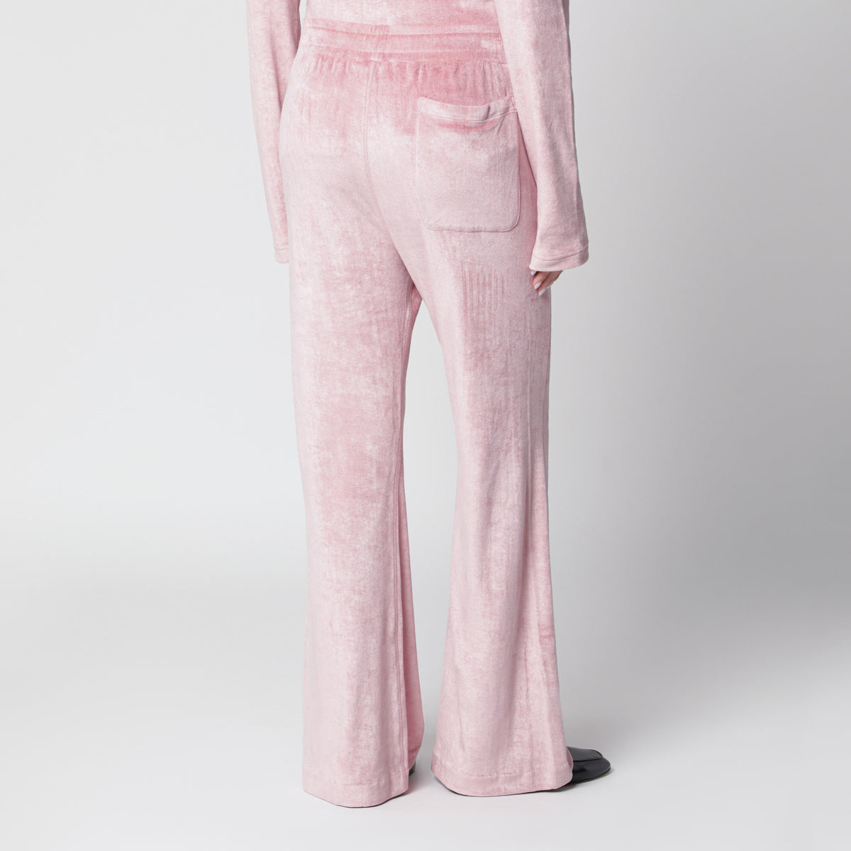 Pantaloni jogging svasati rosa fragola in velluto