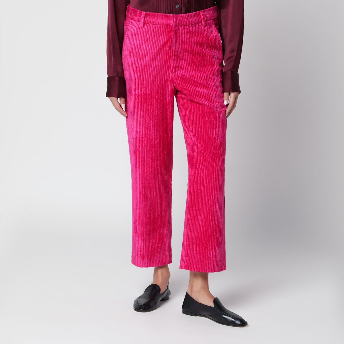 Pantaloni cropped Cadillac rosa in velluto a coste