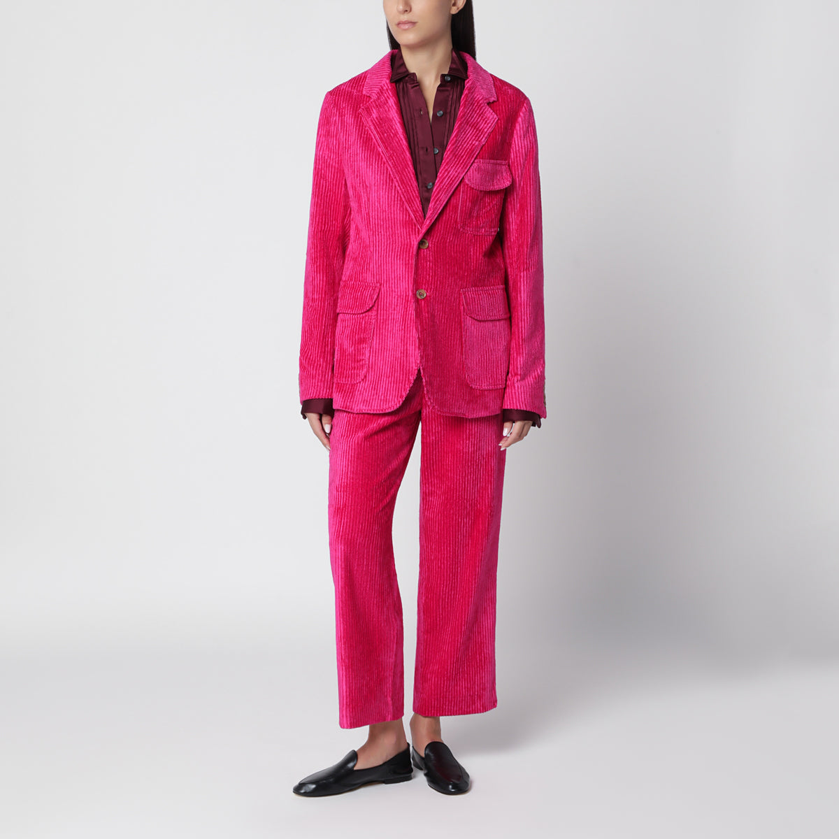 Pantaloni cropped Cadillac rosa in velluto a coste