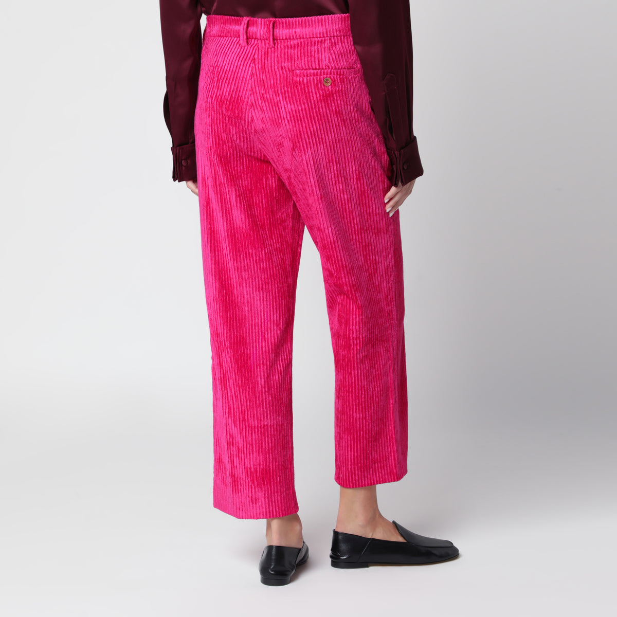 Pantaloni cropped Cadillac rosa in velluto a coste