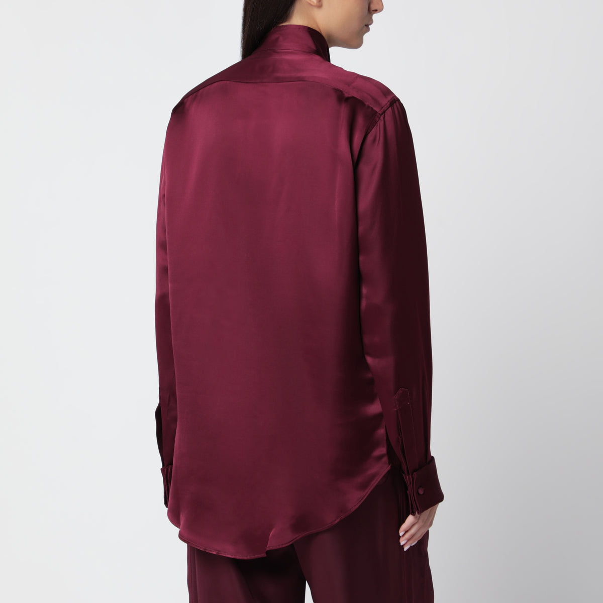 Chemise de smoking couleur aubergine en viscose