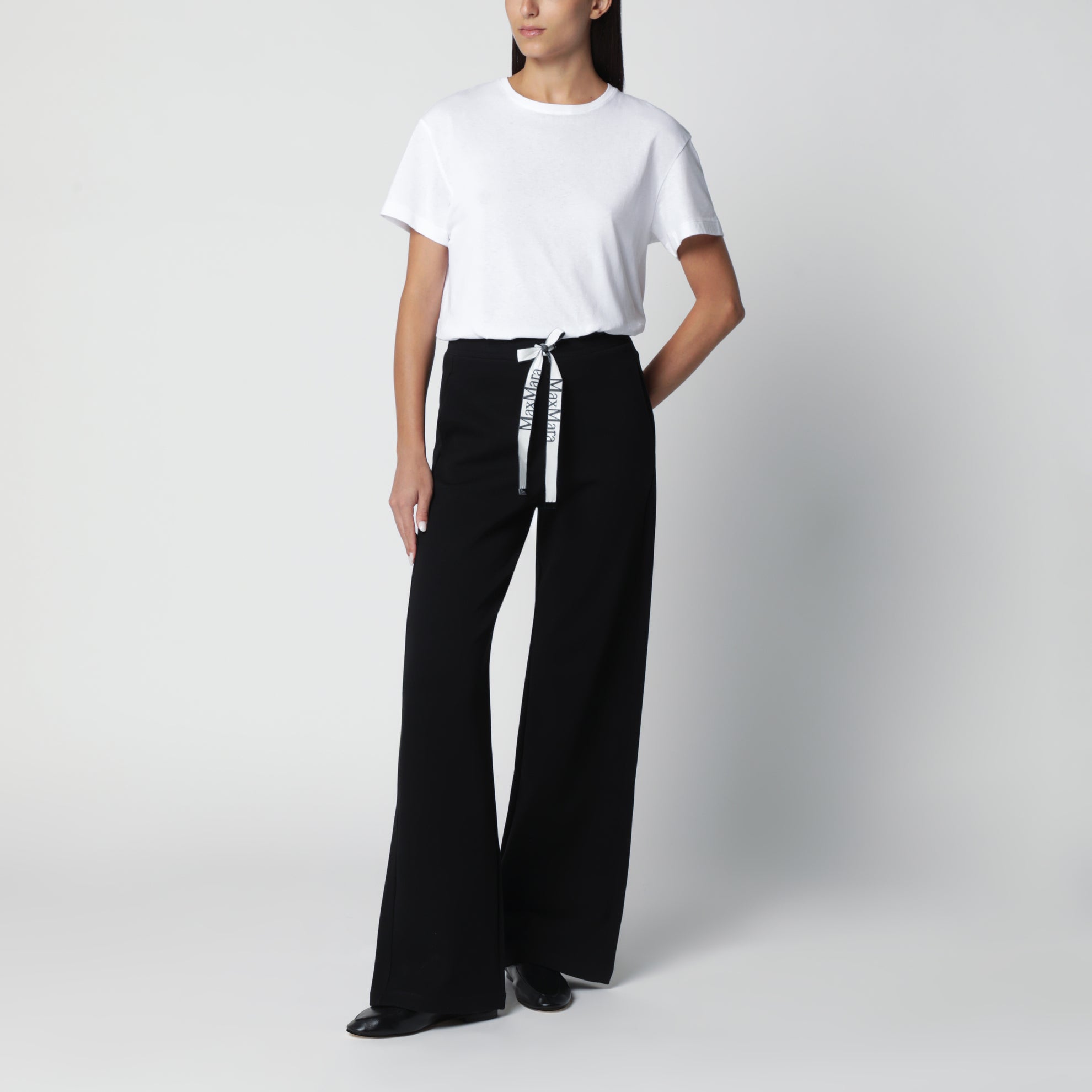 Weite schwarze Hose aus Double-Jersey