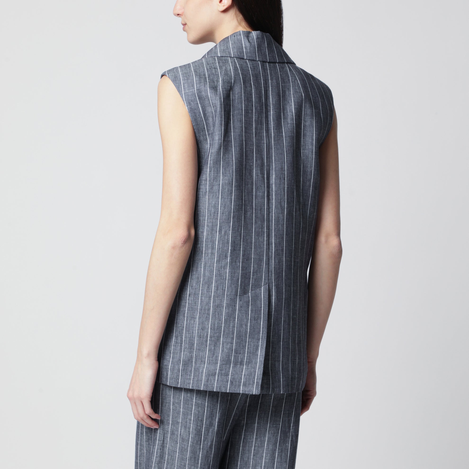 Double-Breasted Pinstripe Linen Vest