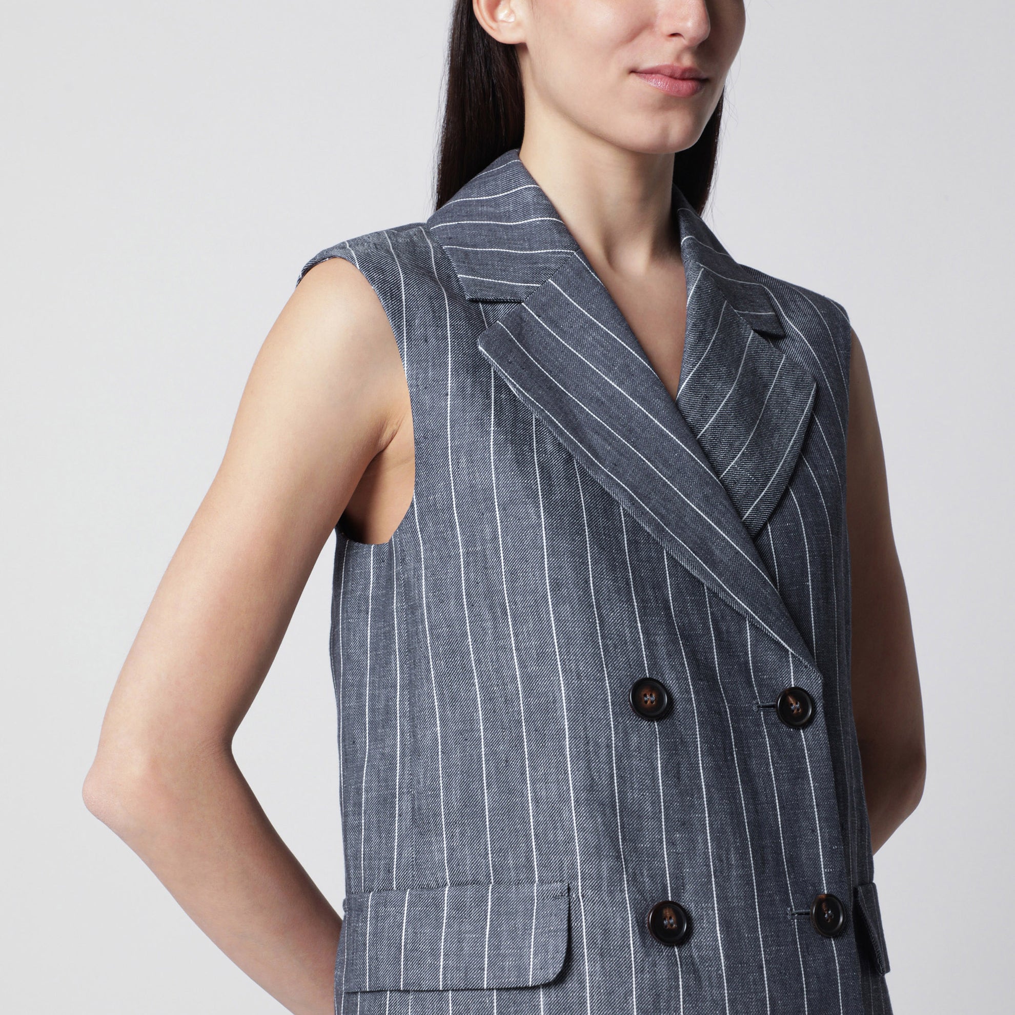 Double-Breasted Pinstripe Linen Vest