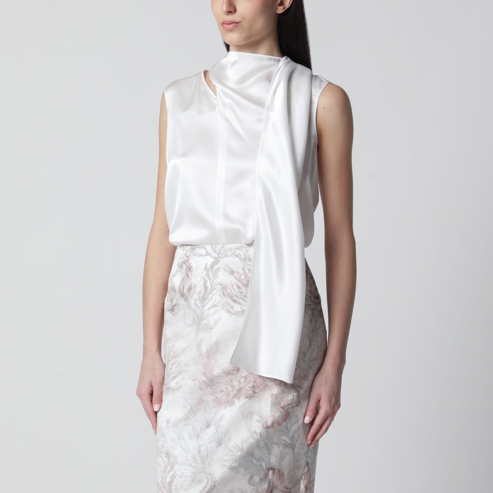 White silk satin top