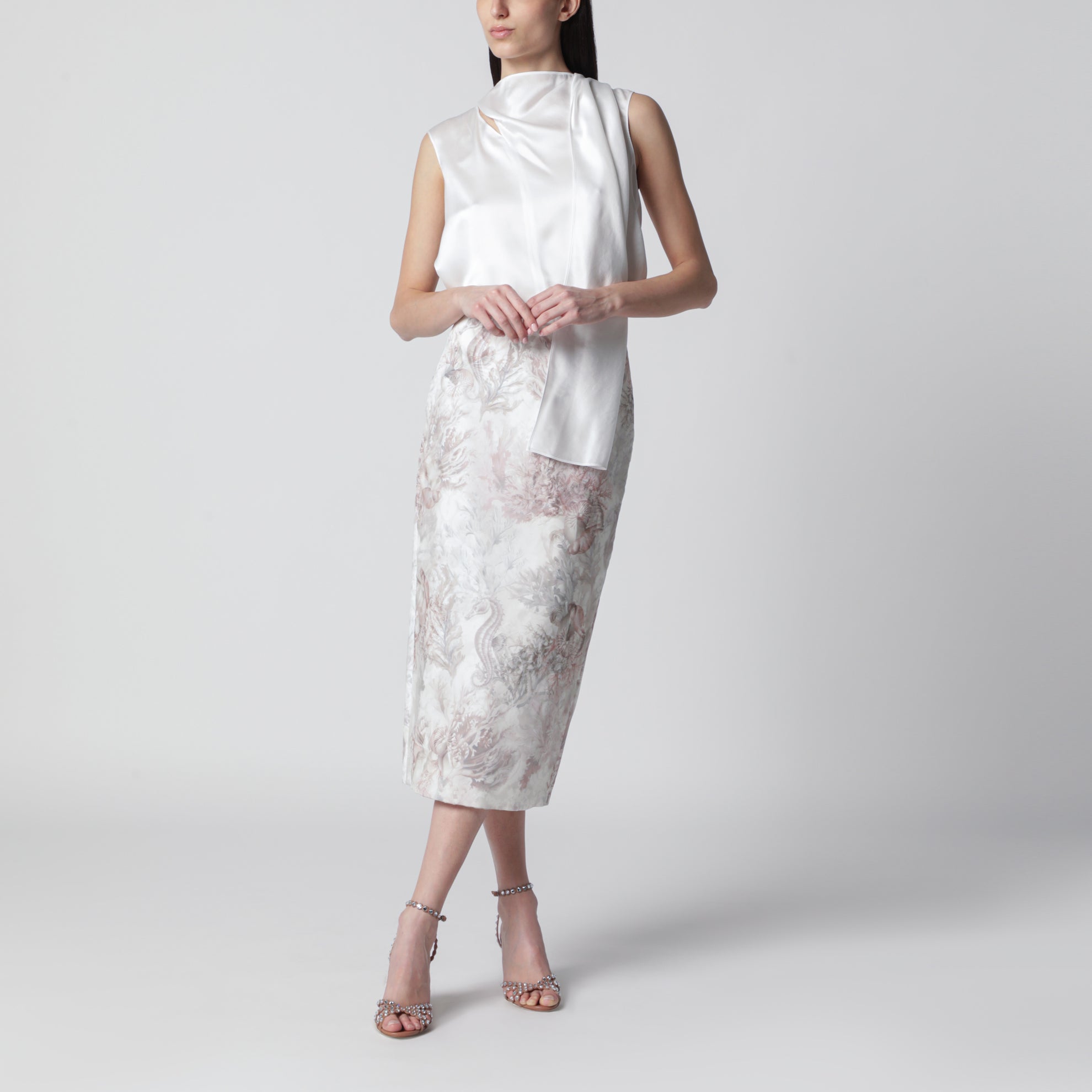 White silk satin top