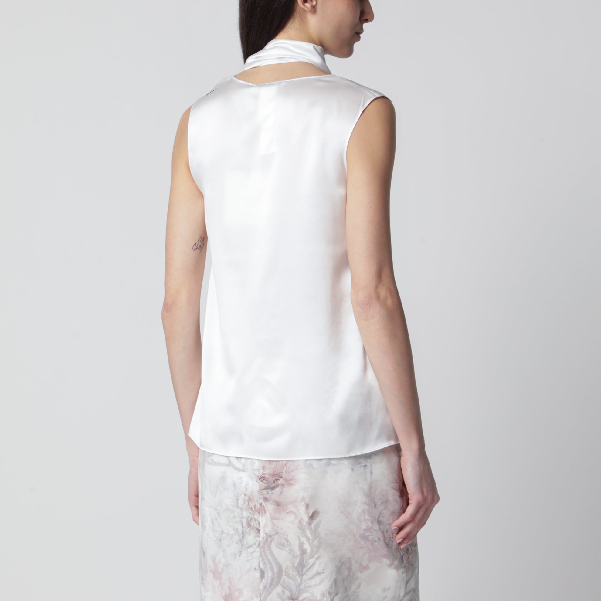 White silk satin top
