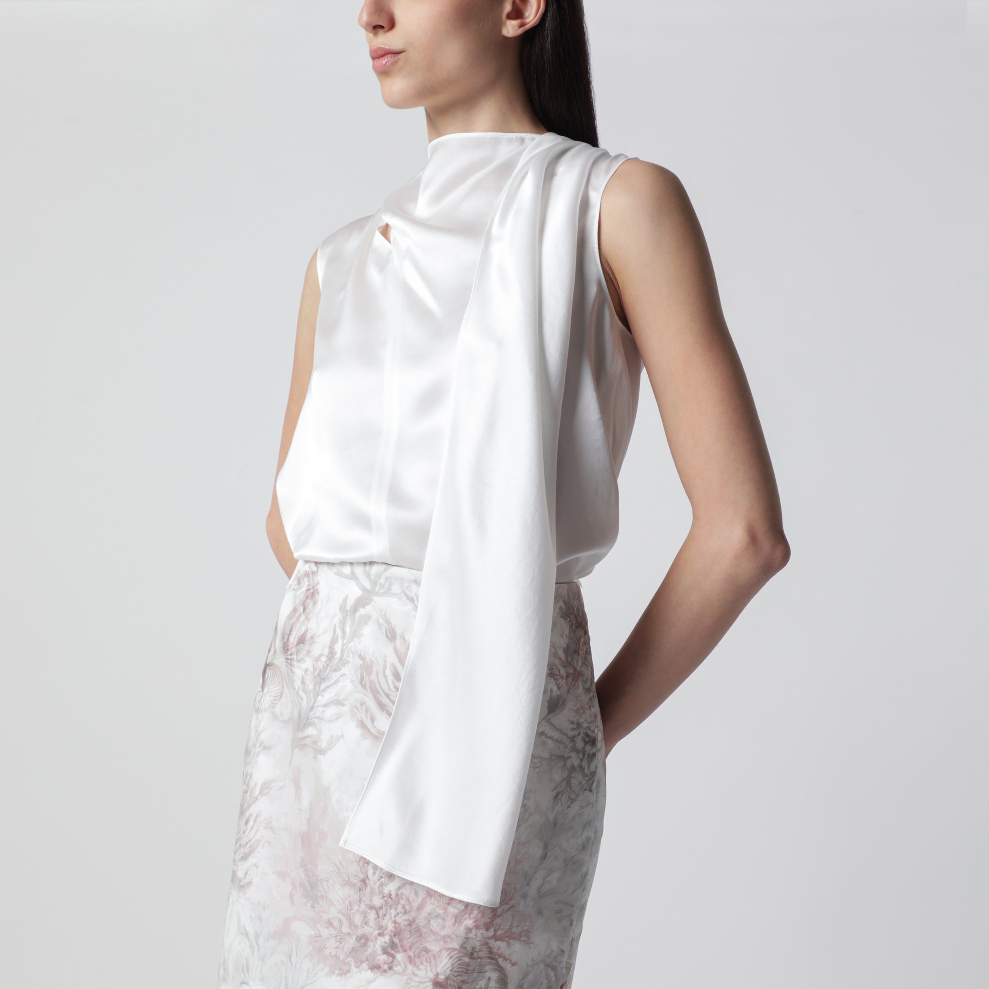 White silk satin top