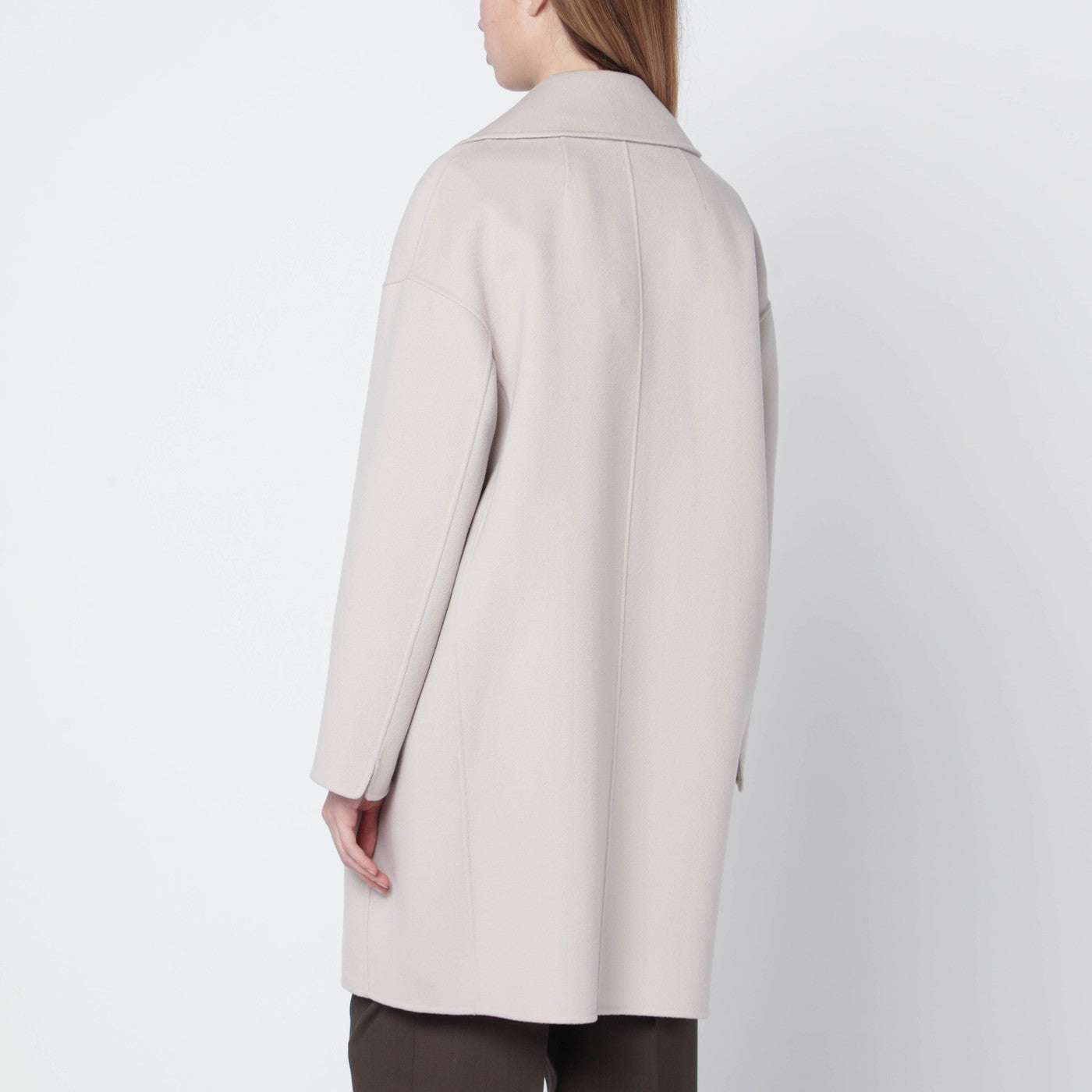 Cappotto midi color sabbia in drap di lana