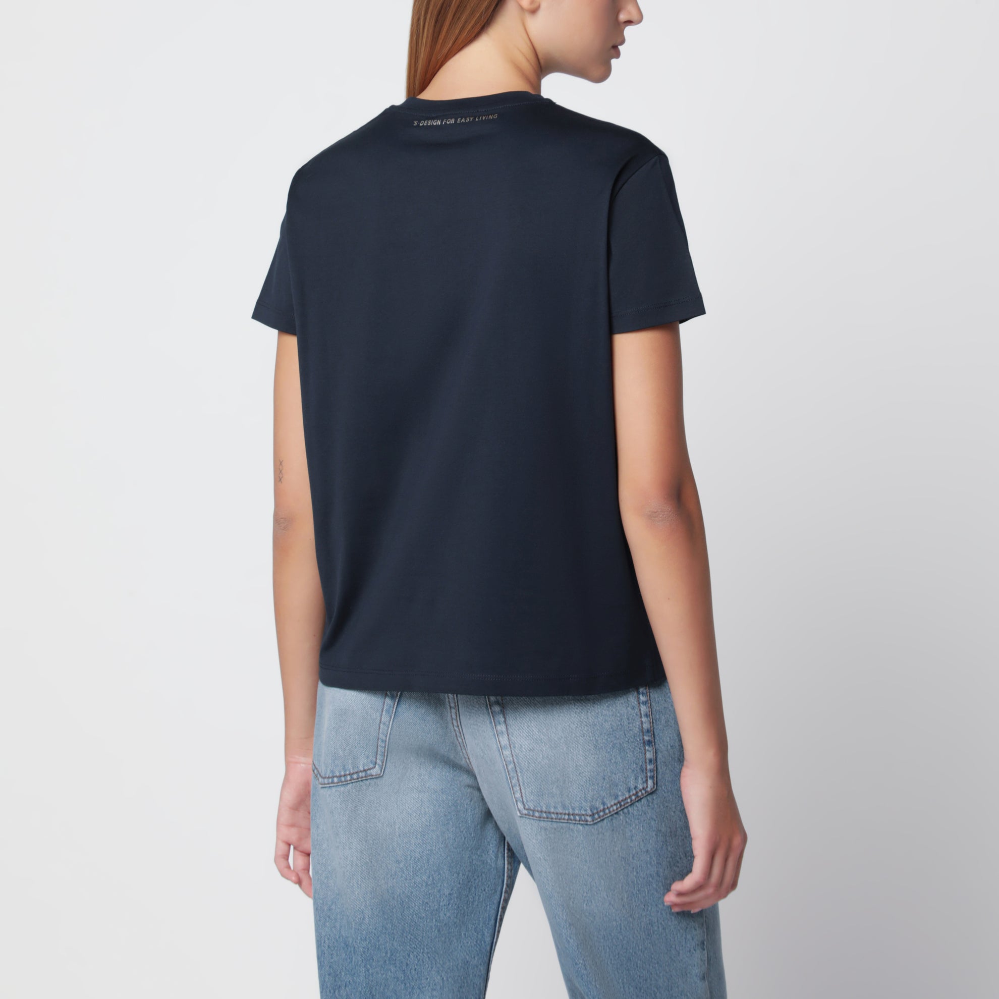 Marineblaues Baumwoll-T-Shirt mit Logoprint