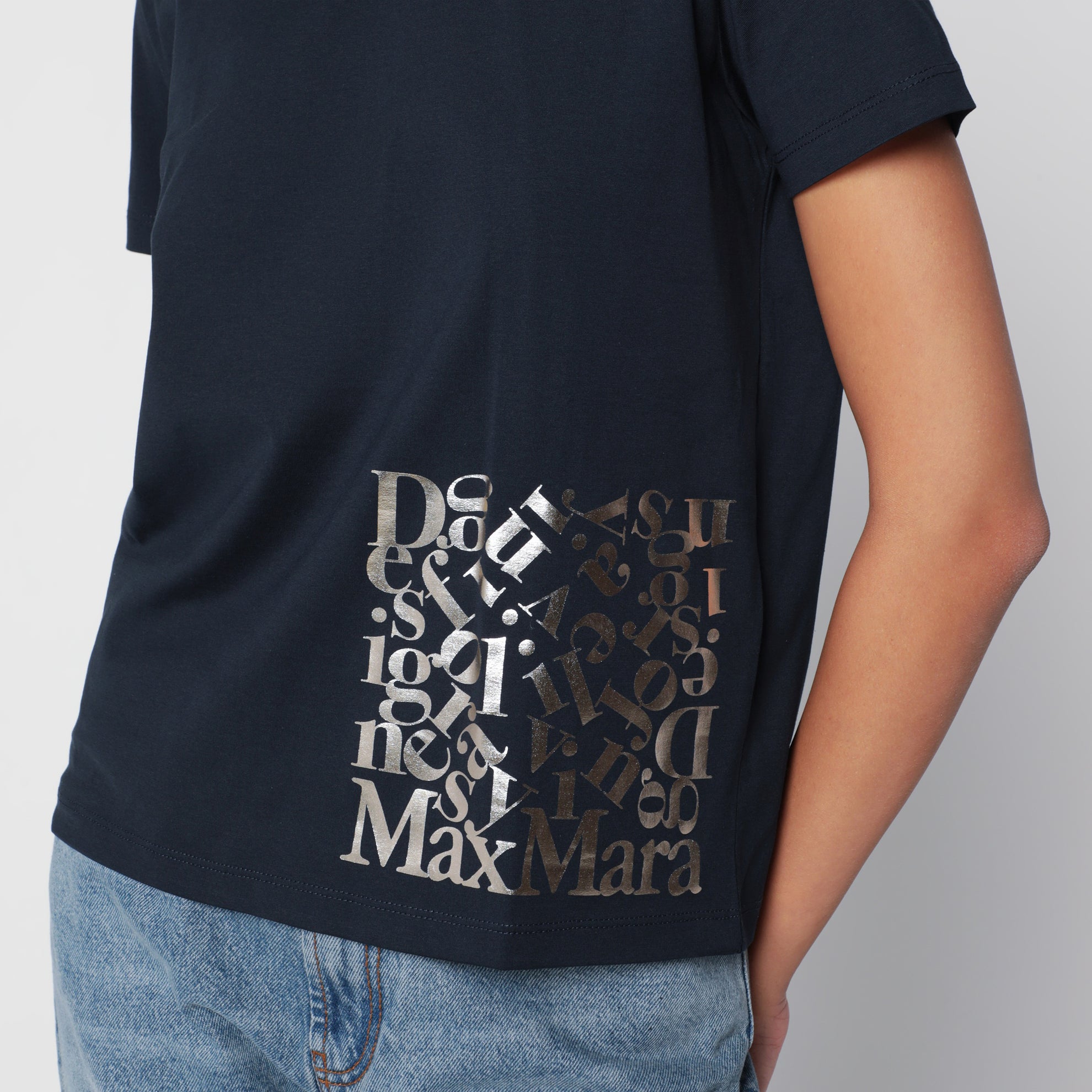 Marineblaues Baumwoll-T-Shirt mit Logoprint