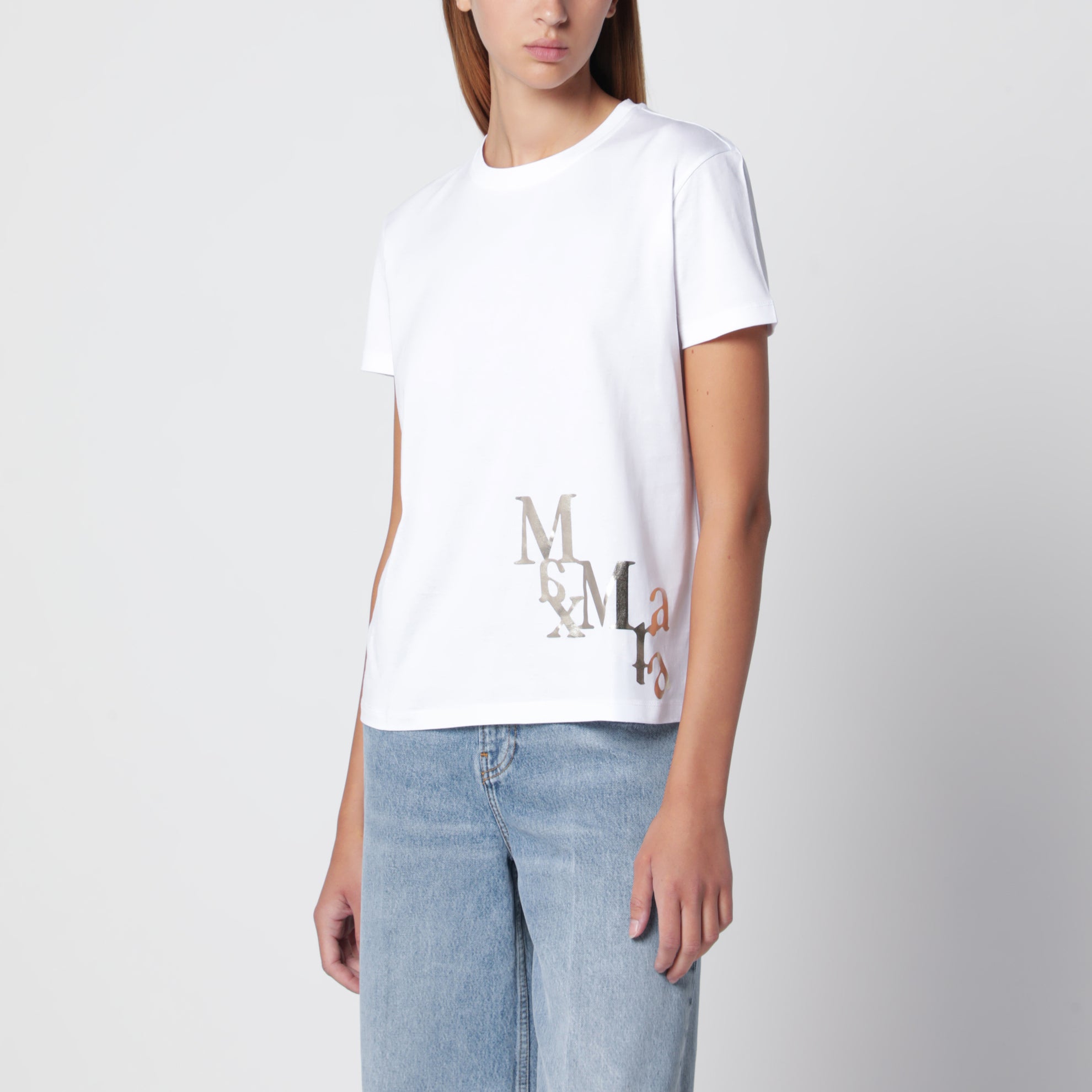 Weißes Baumwoll-T-Shirt mit Logoprint