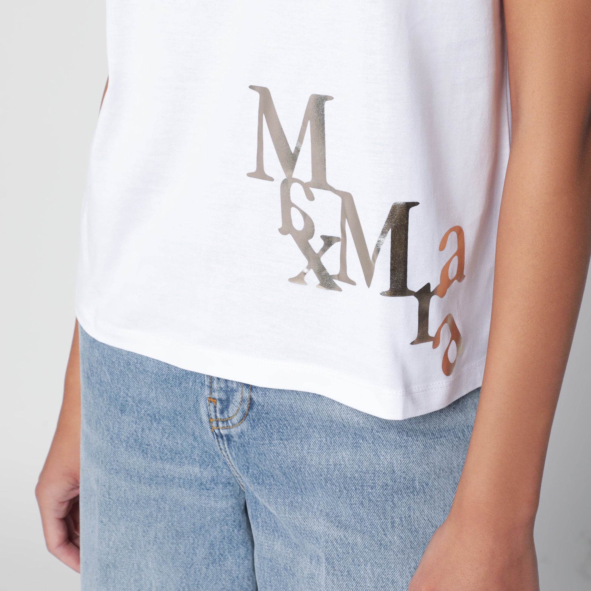 Weißes Baumwoll-T-Shirt mit Logoprint