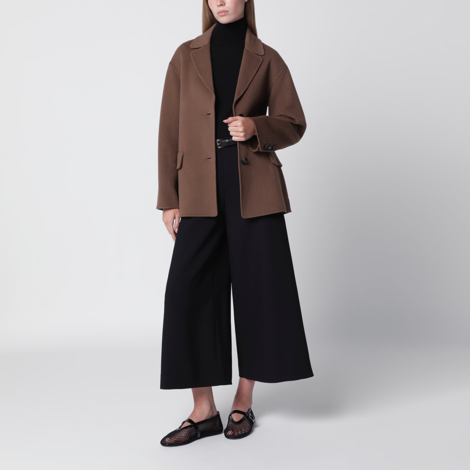 Veste croisée simple en laine double marron