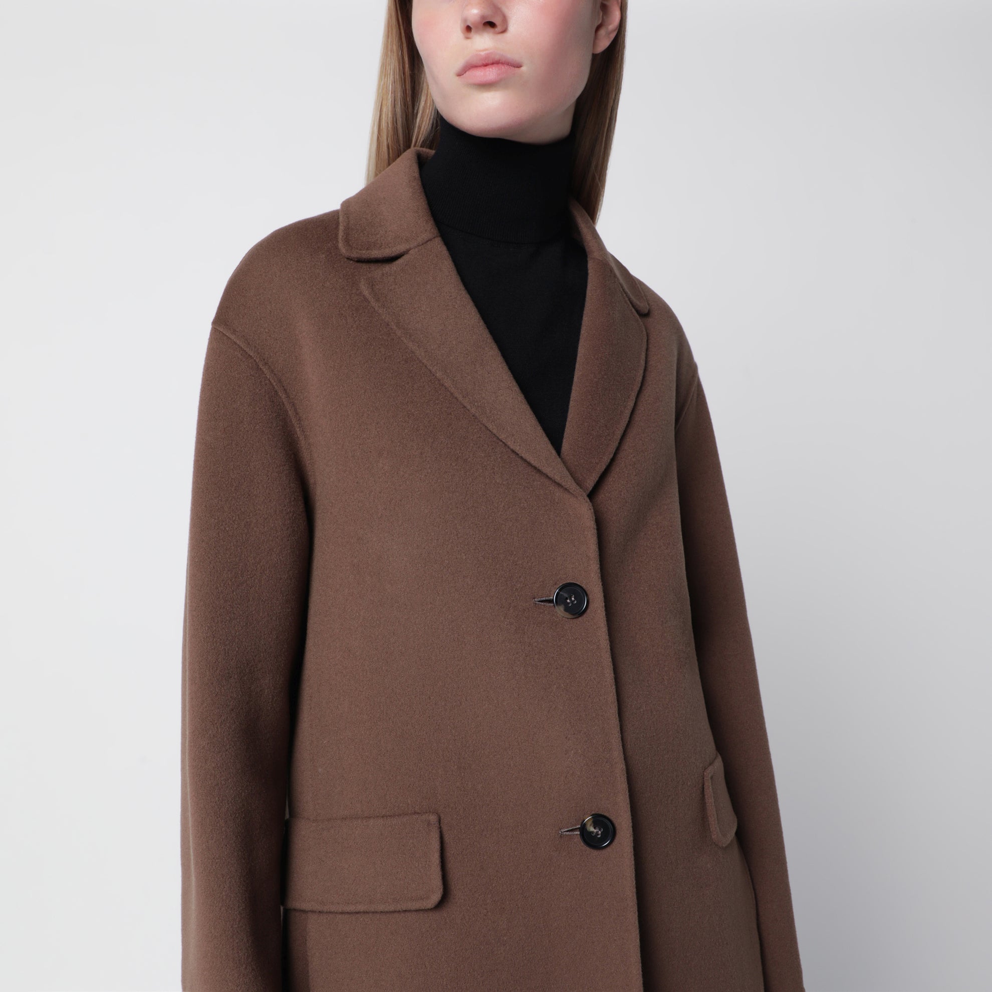 Veste croisée simple en laine double marron
