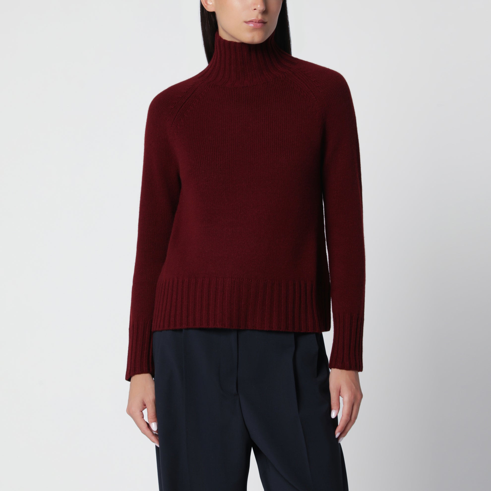Rollkragenpullover Bordeaux aus Wolle und Kaschmir