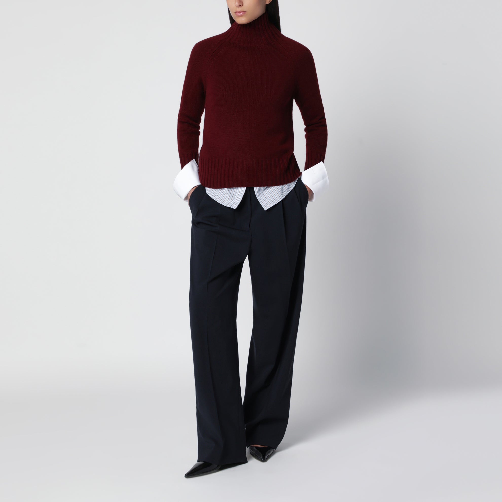 Rollkragenpullover Bordeaux aus Wolle und Kaschmir