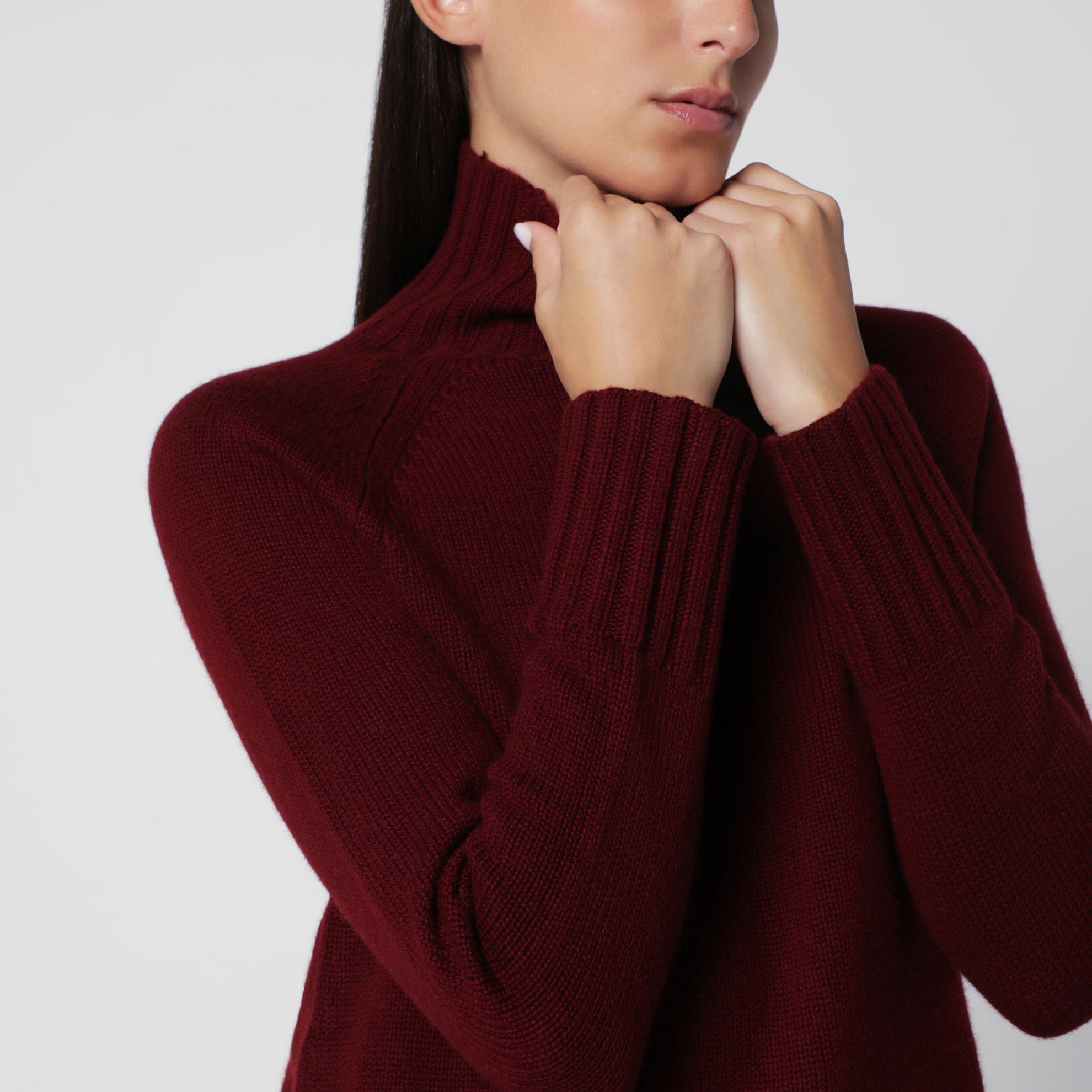 Rollkragenpullover Bordeaux aus Wolle und Kaschmir