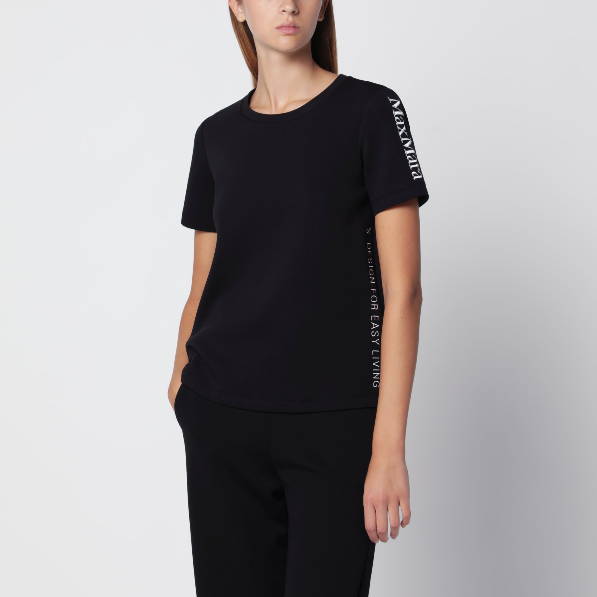 T-shirt en mélange de coton noir avec logo brodé
