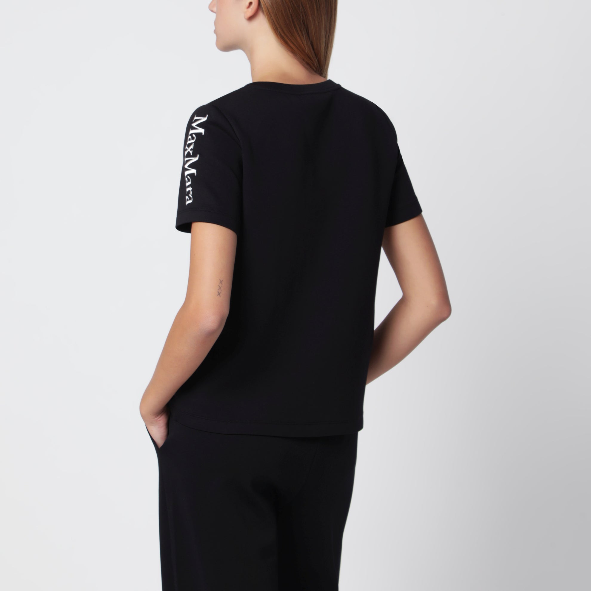 T-shirt en mélange de coton noir avec logo brodé