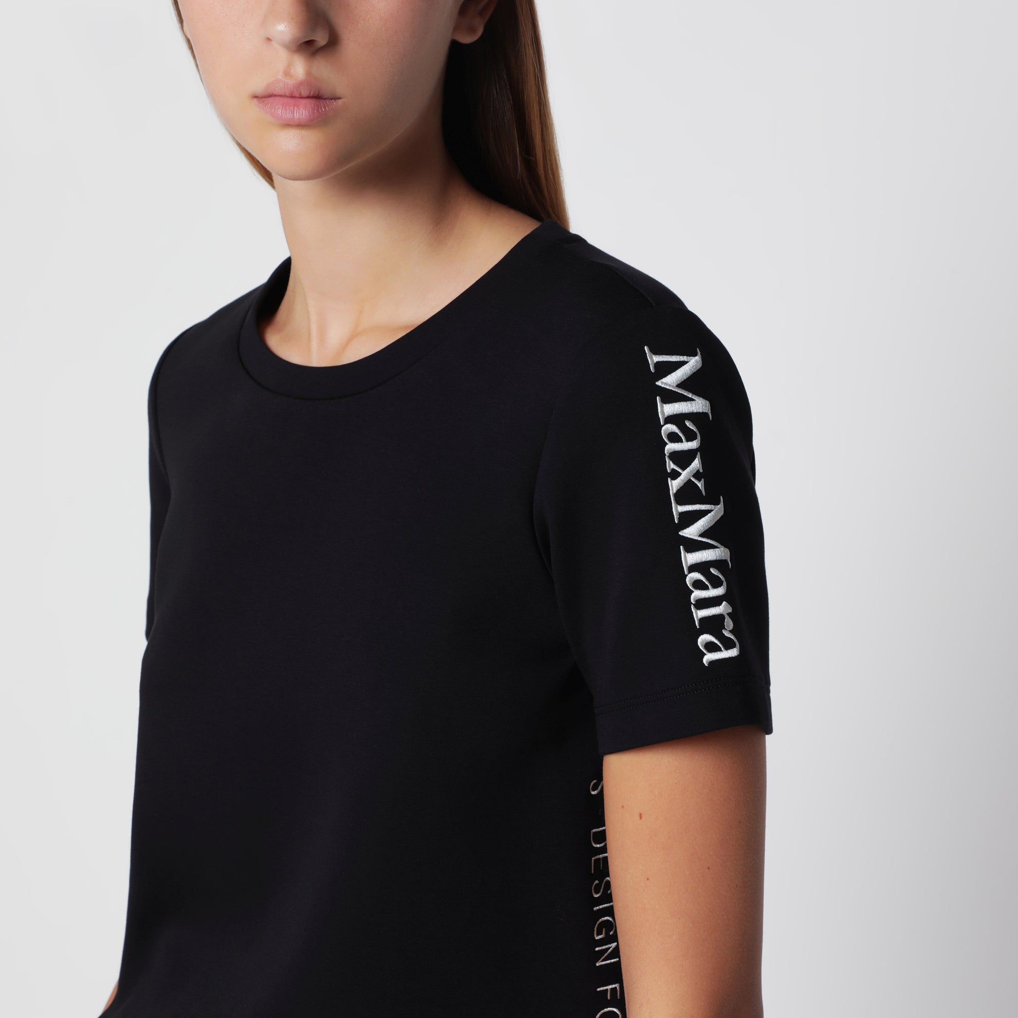 T-shirt en mélange de coton noir avec logo brodé