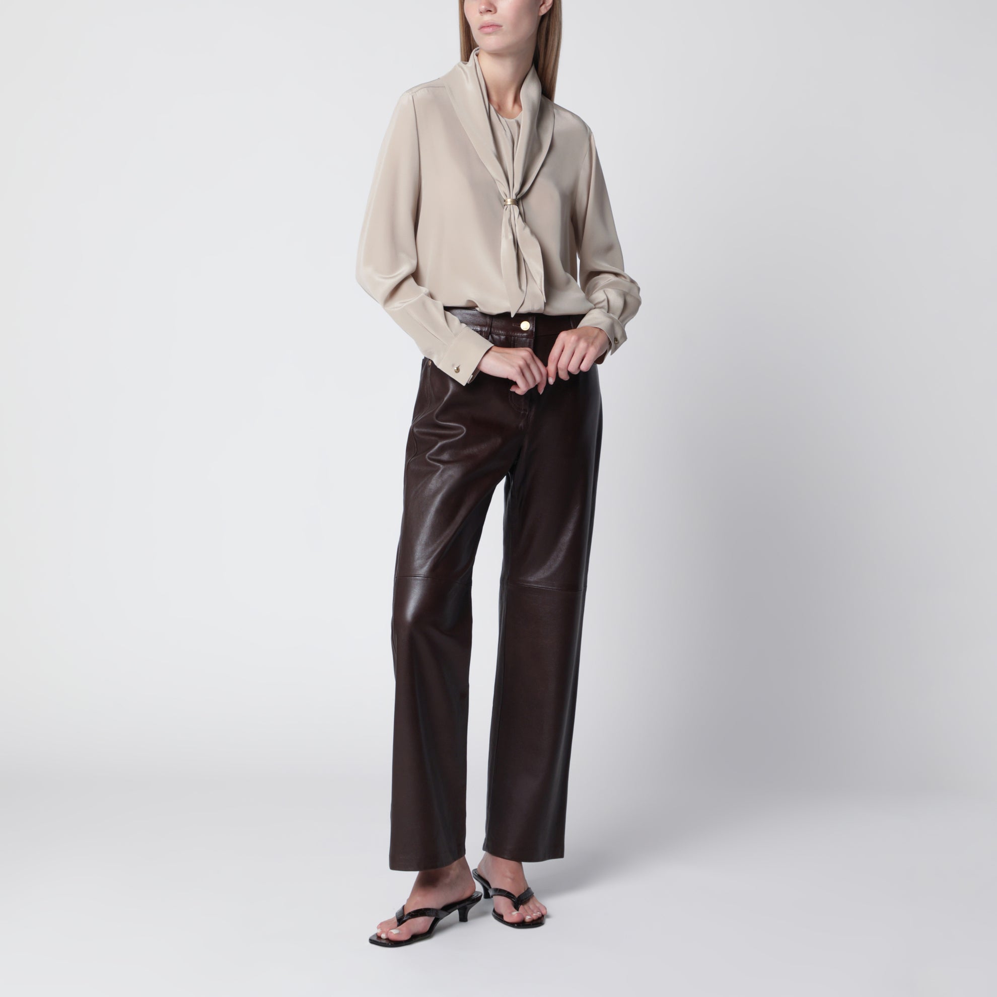 Pantalone in nappa d’agnello marrone