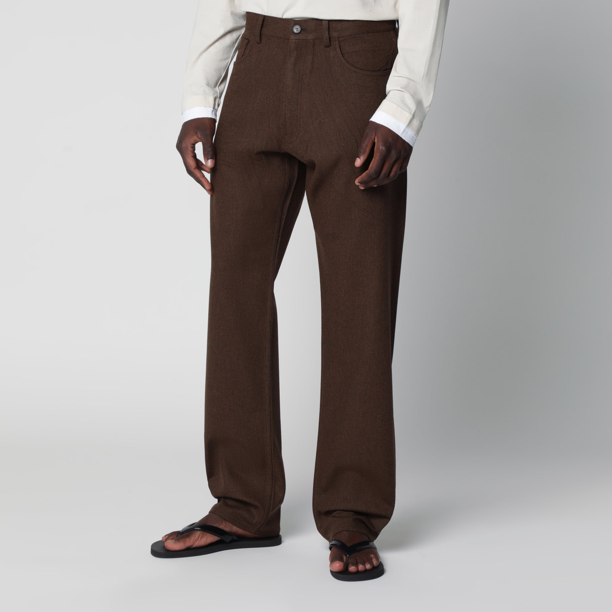 Ebony-colored wool trousers