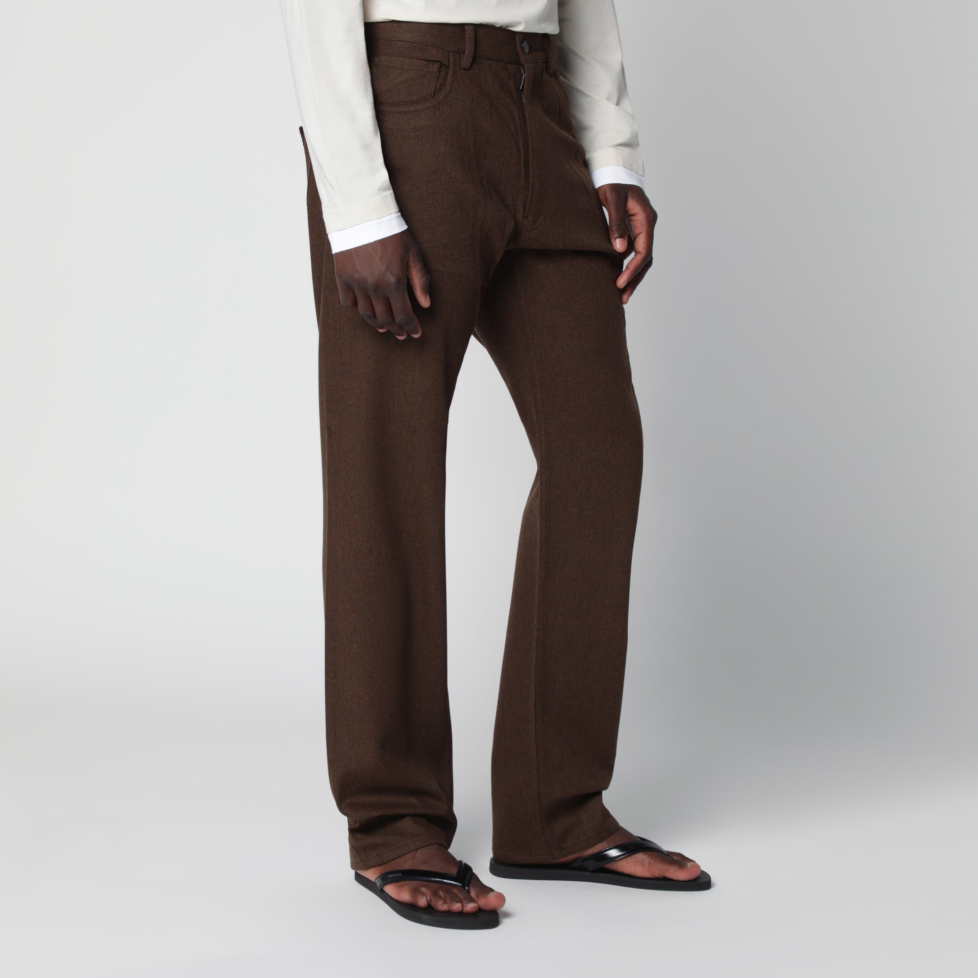 Ebony-colored wool trousers