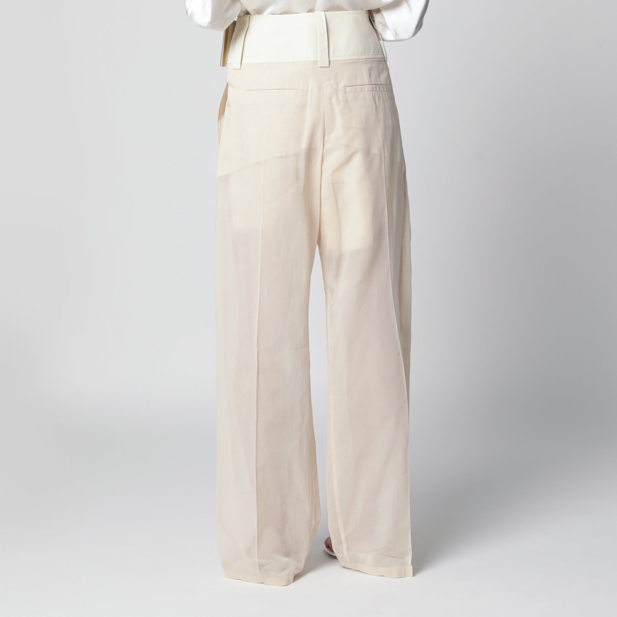Wide-leg trousers in ecru organza cotton voile