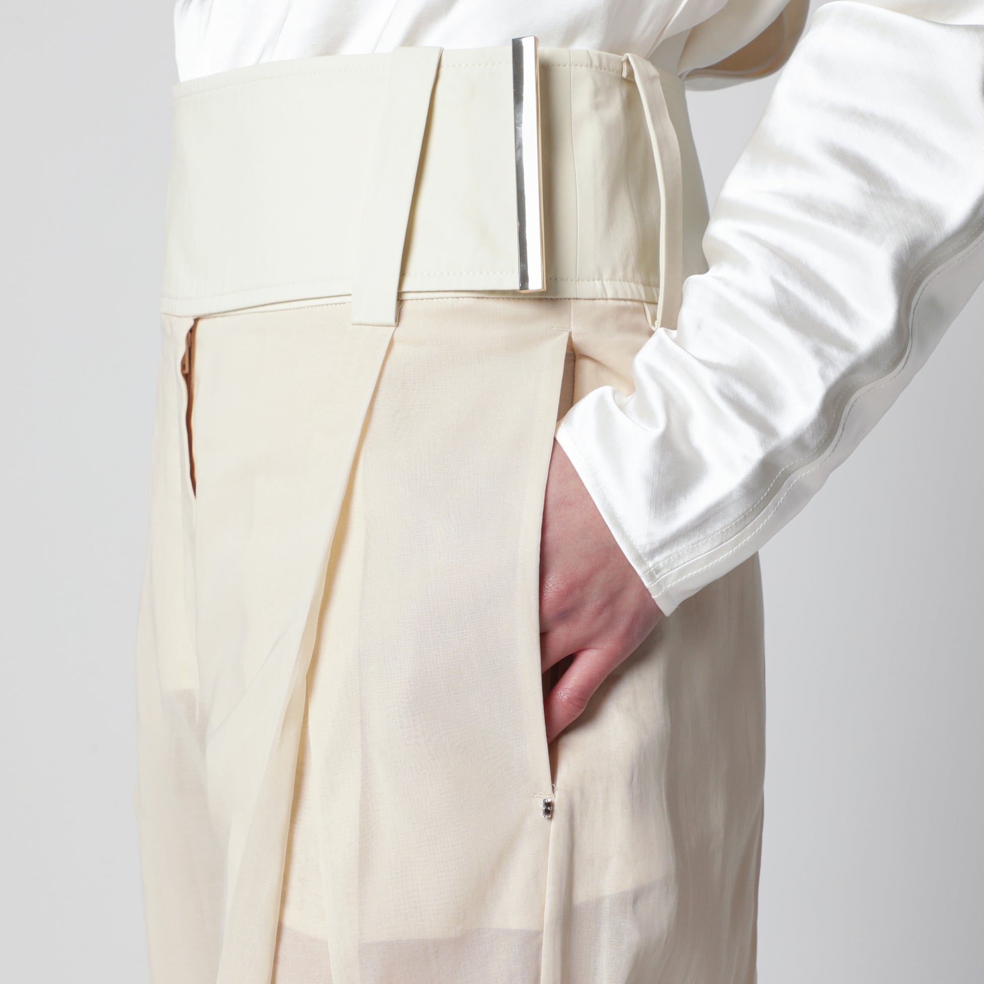 Wide-leg trousers in ecru organza cotton voile