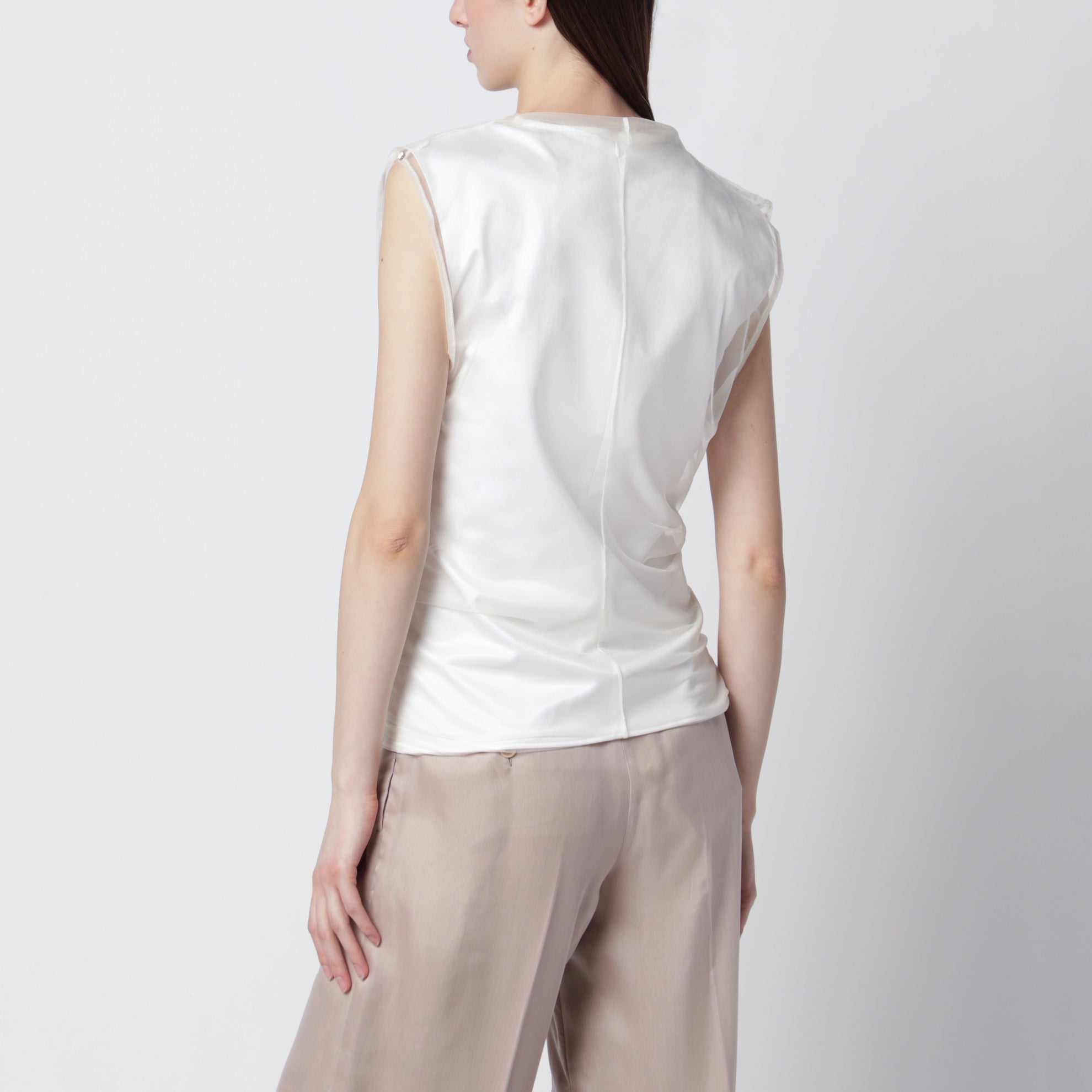 White double-layer top in satin and tulle