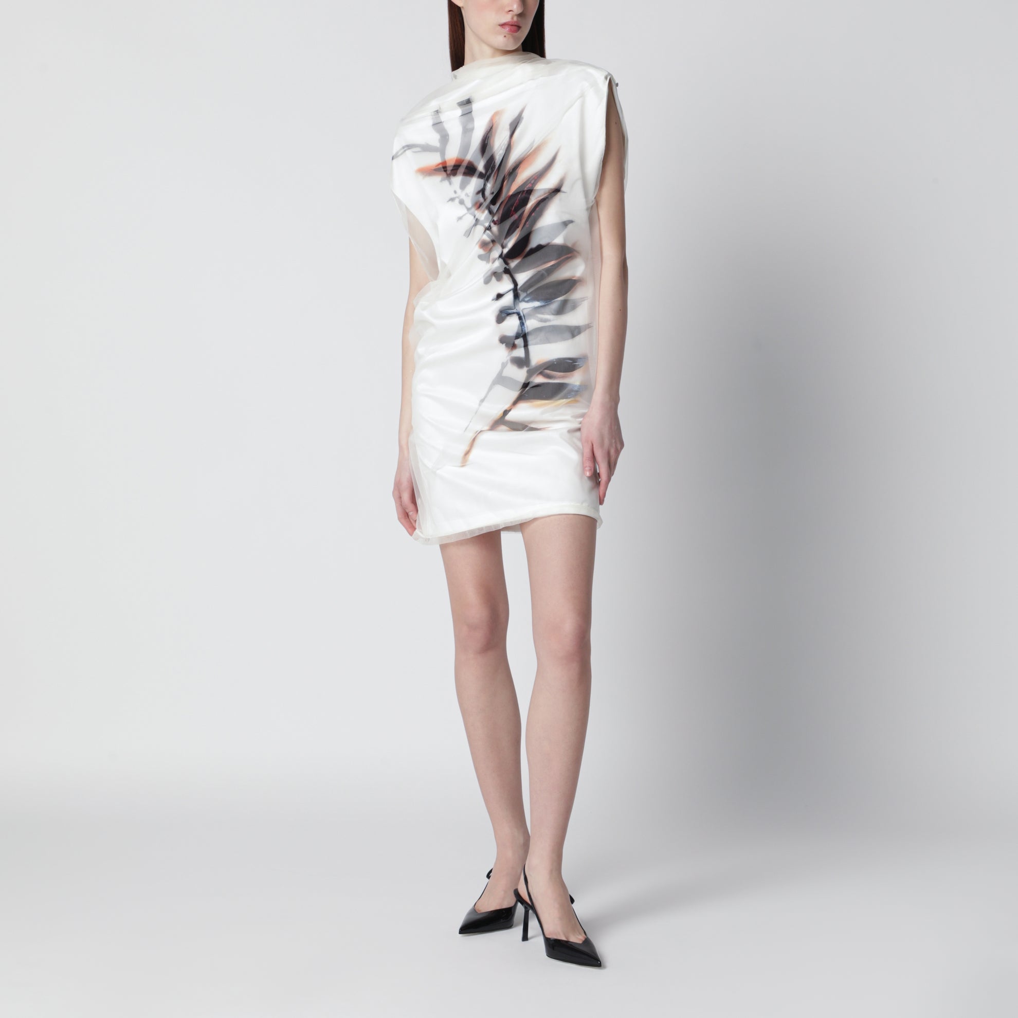 White double-layer dress in satin and tulle