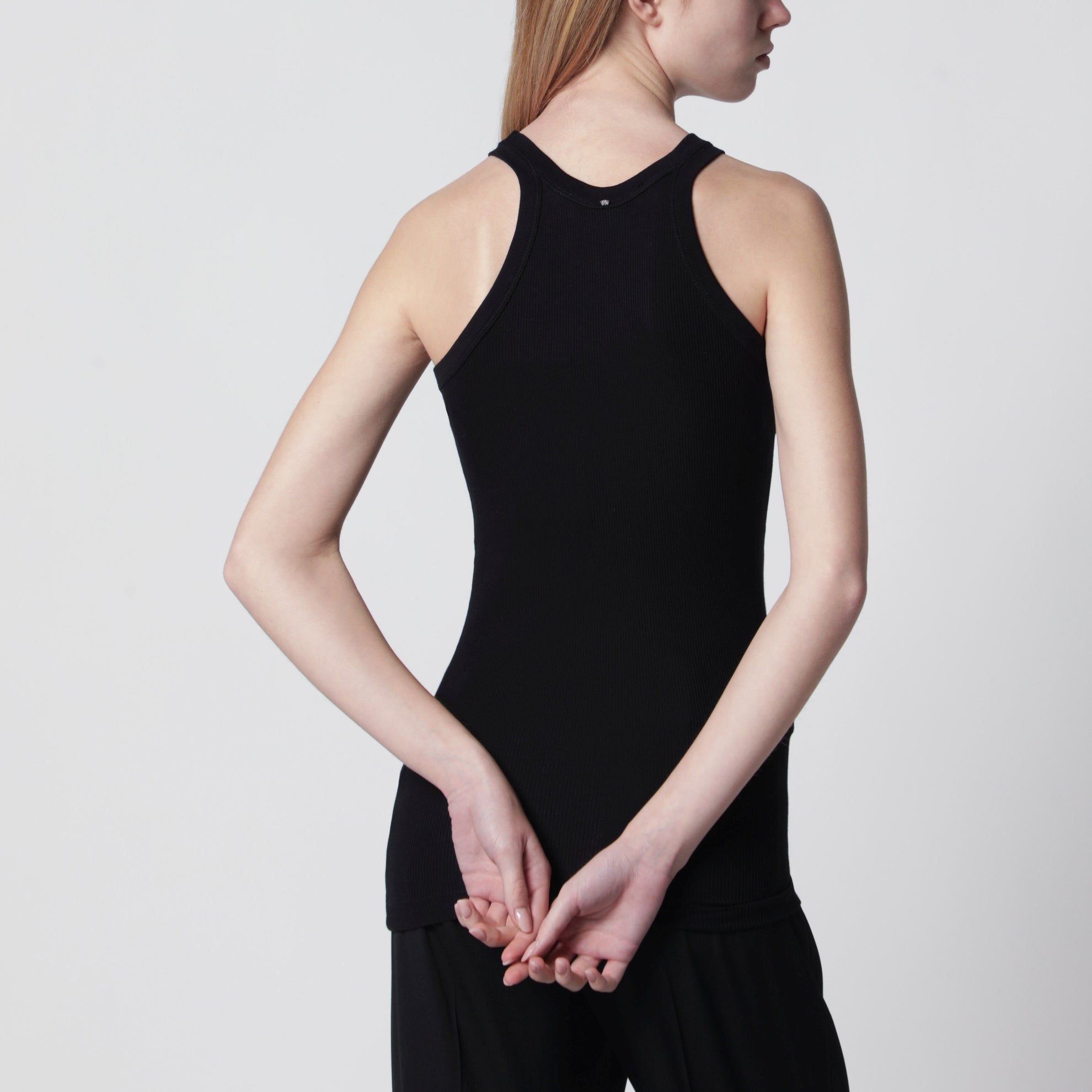 Ribbed cotton and silk halterneck tank top in black