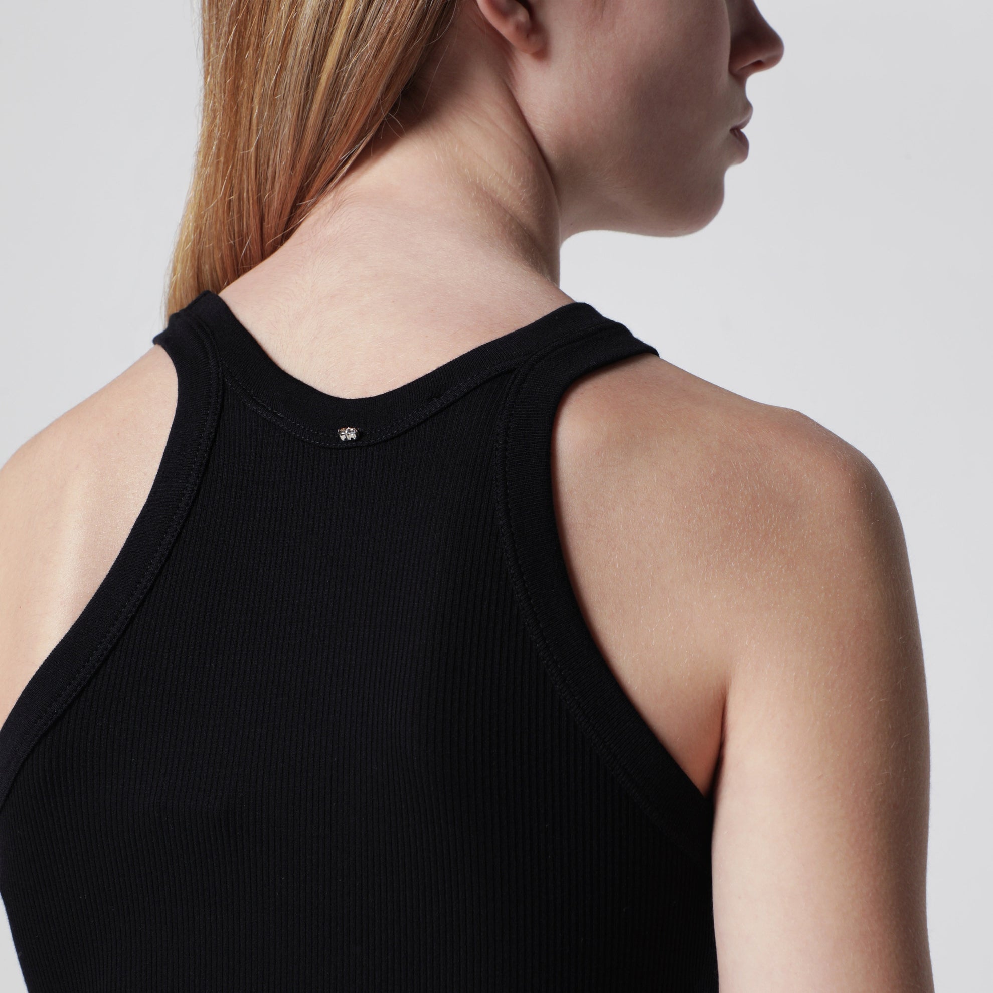 Ribbed cotton and silk halterneck tank top in black