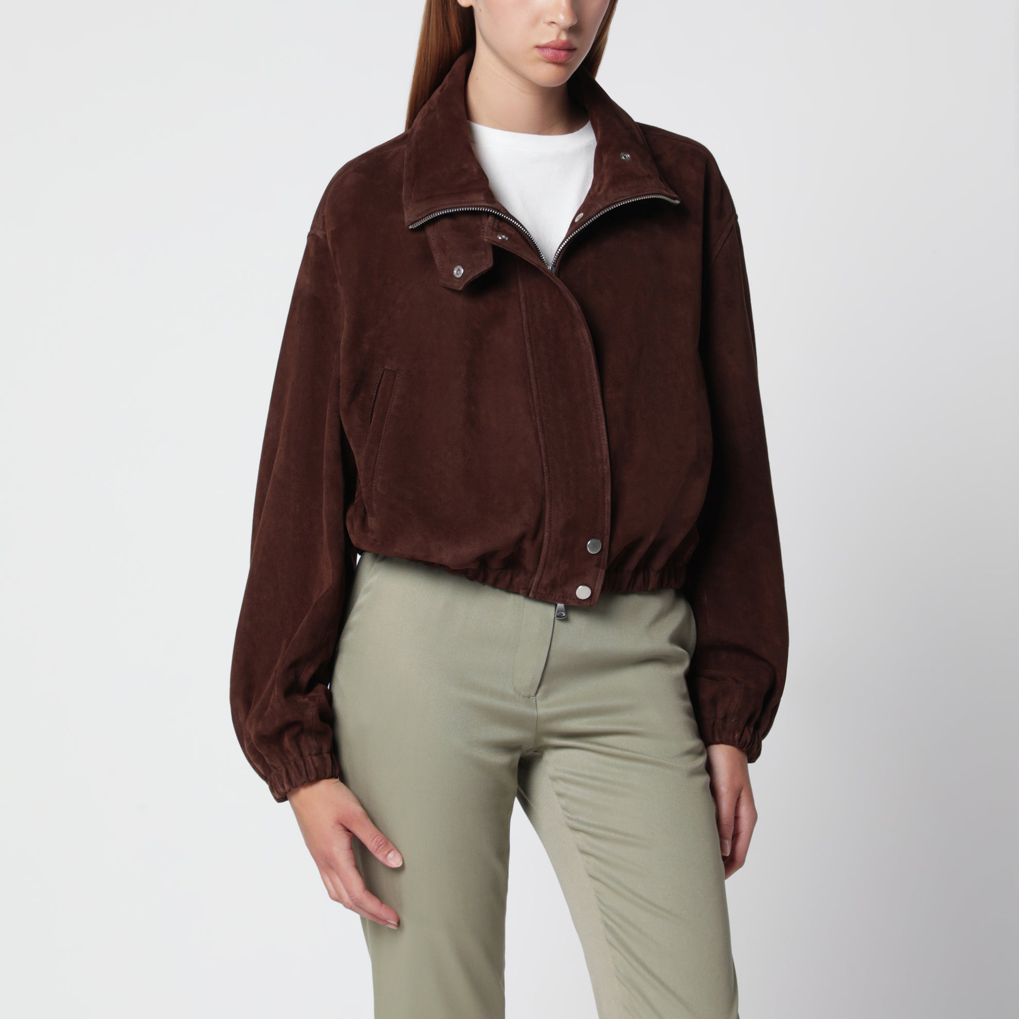 Blouson bomber Pia en daim marron Acajou