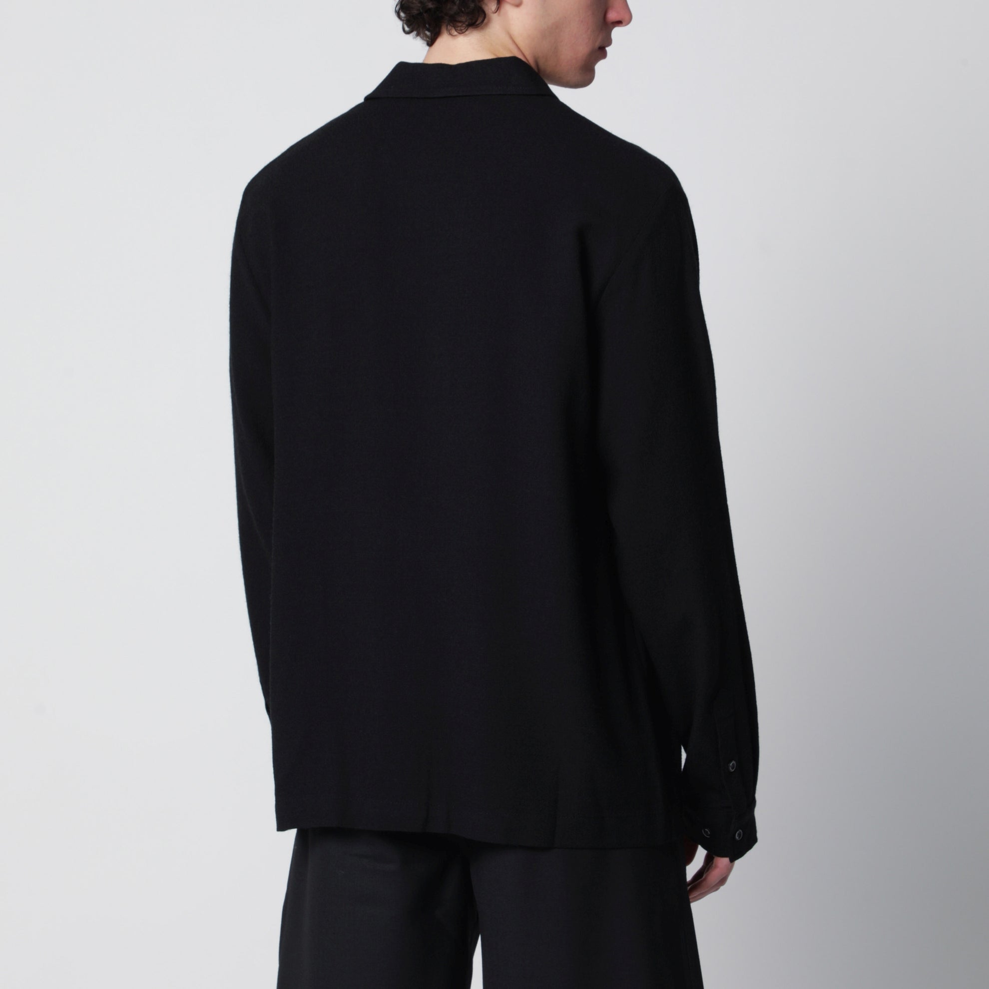 Sense black wool-blend crêpe shirt
