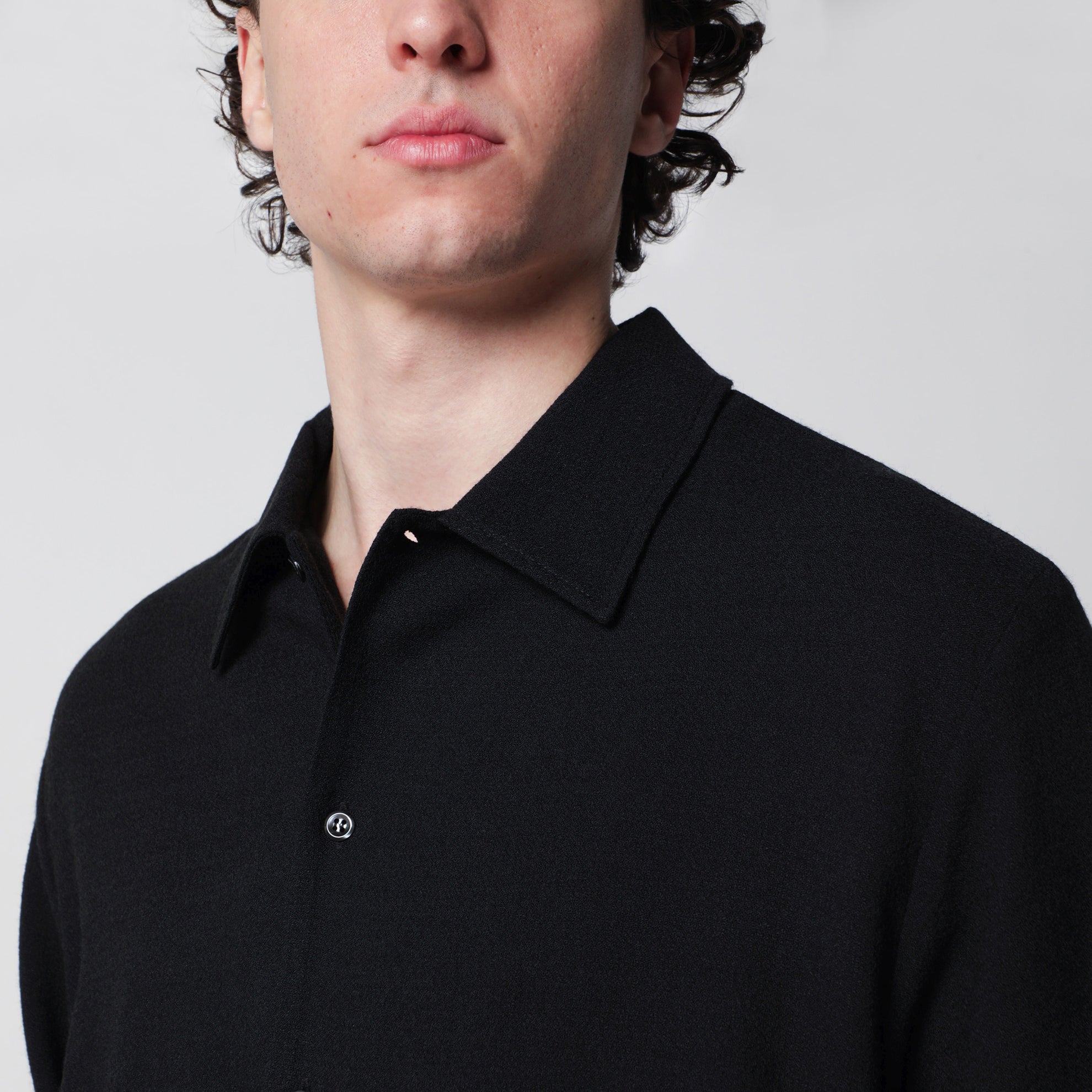 Sense black wool-blend crêpe shirt