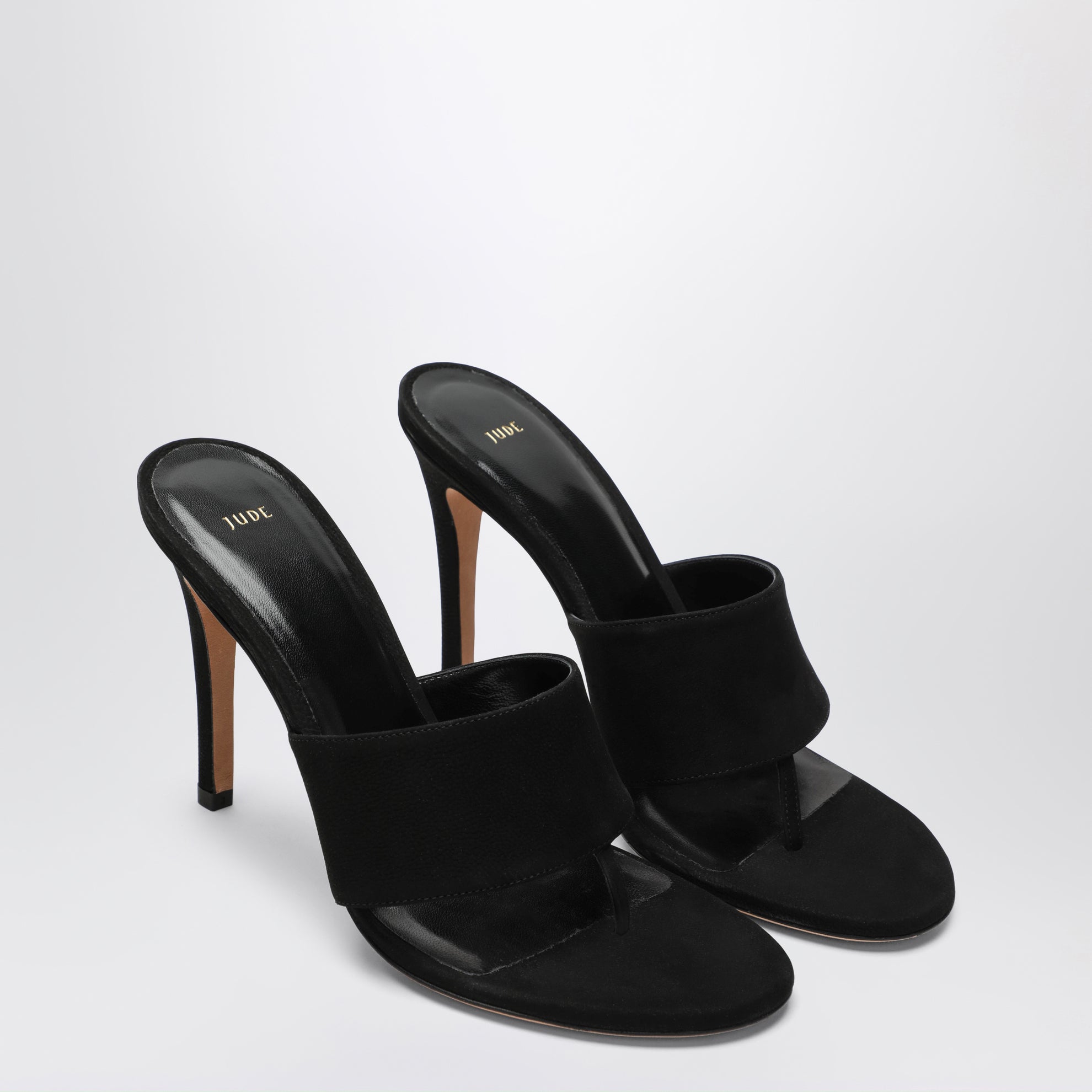 Black nubuck leather thong sandals
