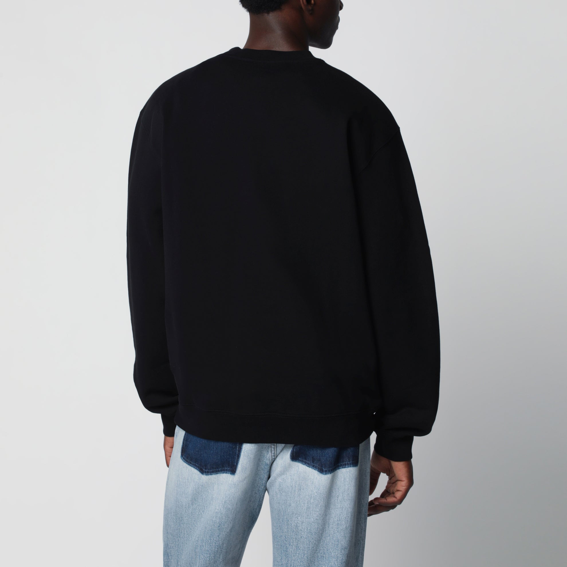 Sweat à col rond noir avec logo en gros-grain