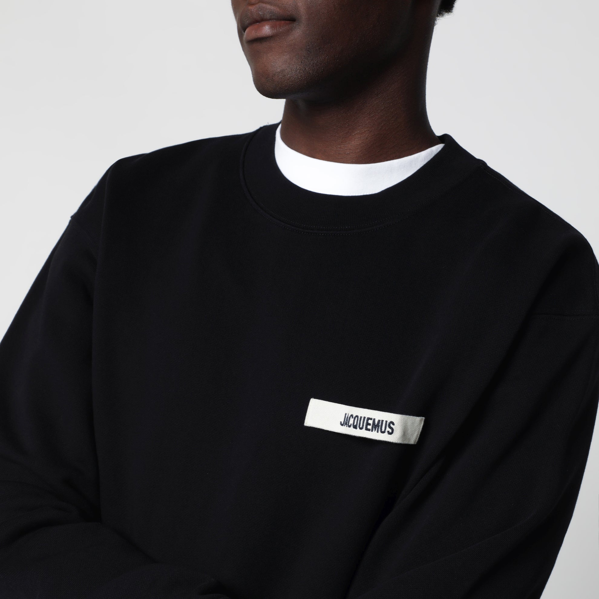Sweat à col rond noir avec logo en gros-grain
