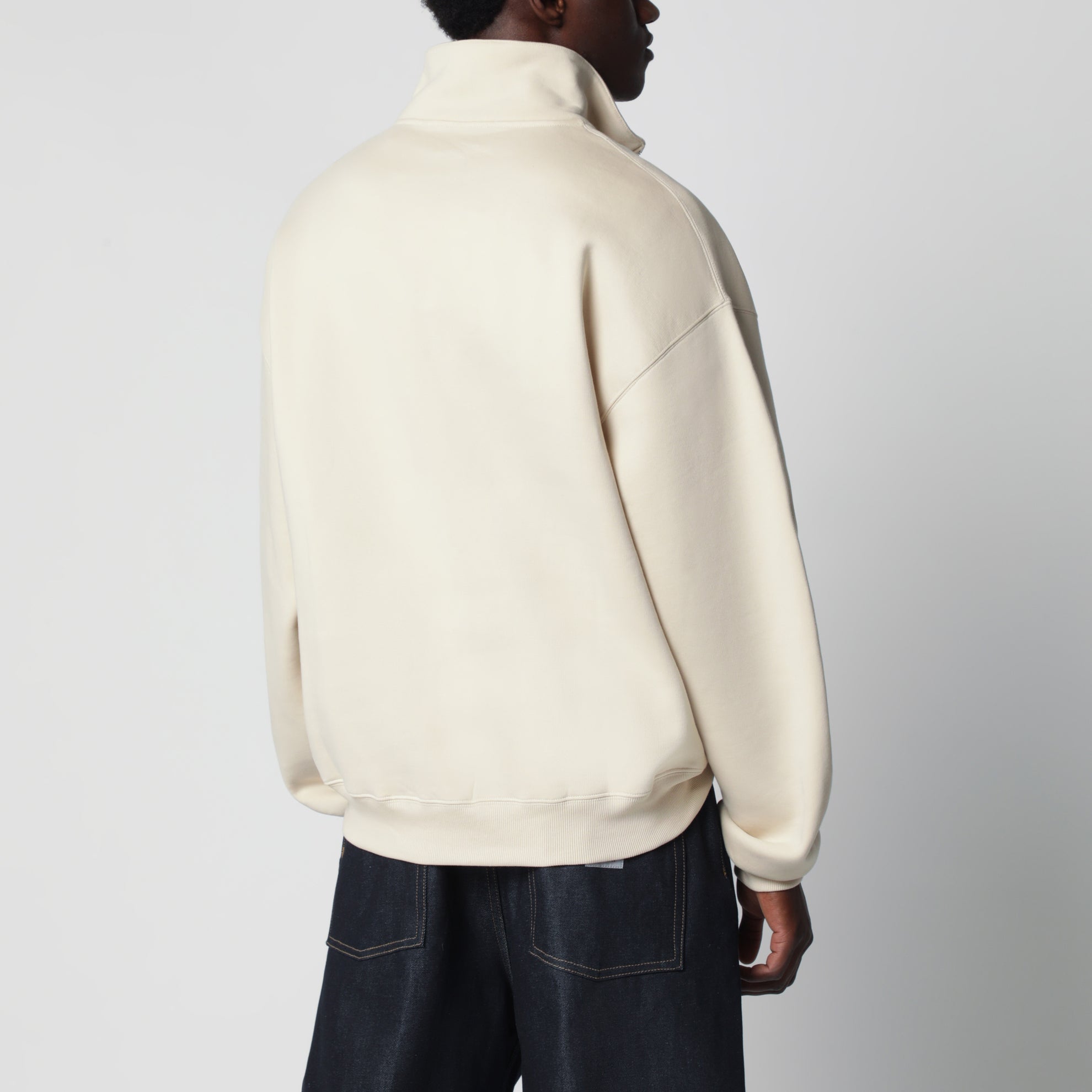 Beige Half-Zip Sweatshirt with Grosgrain Logo