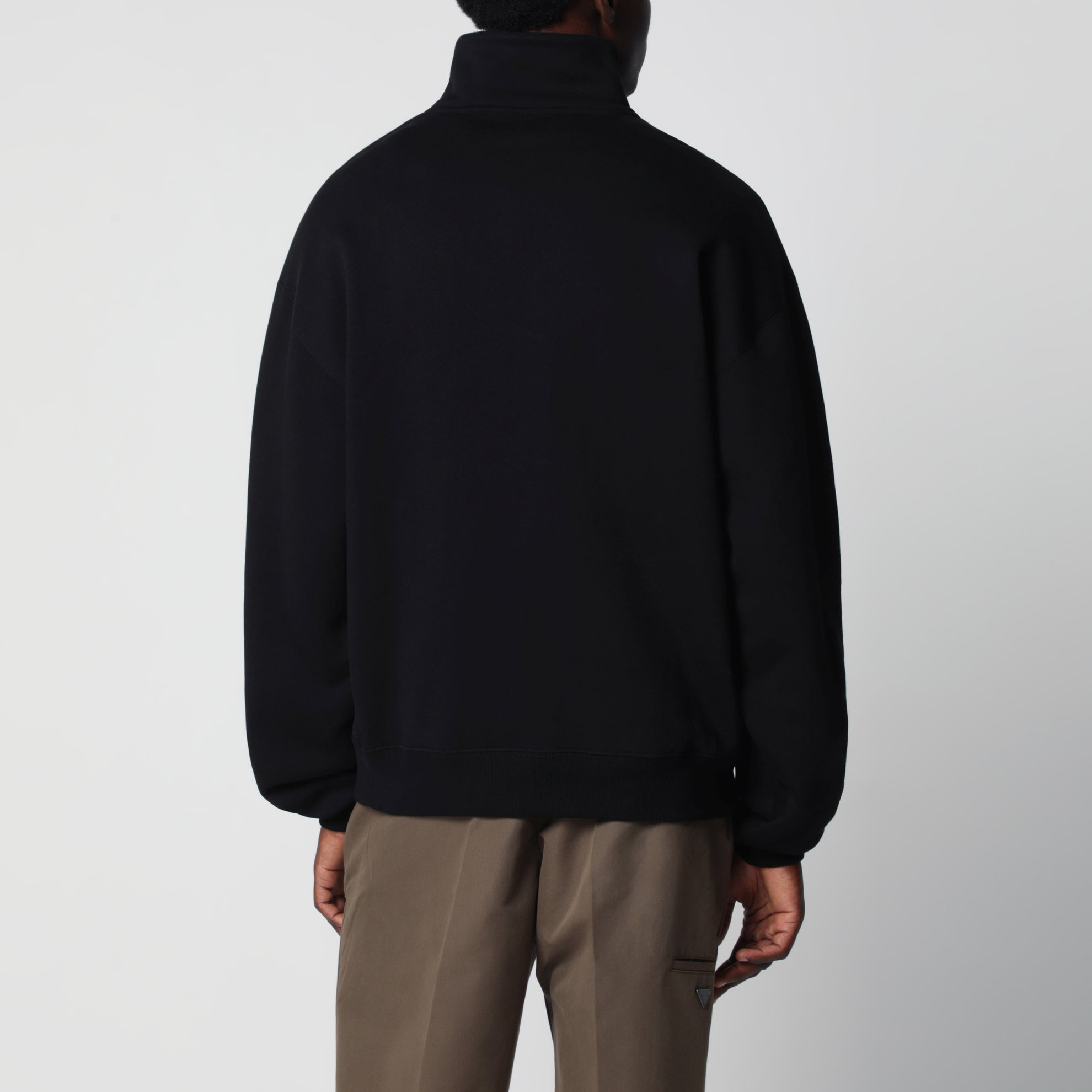 Felpa con collo e zip nera in Gros Grain