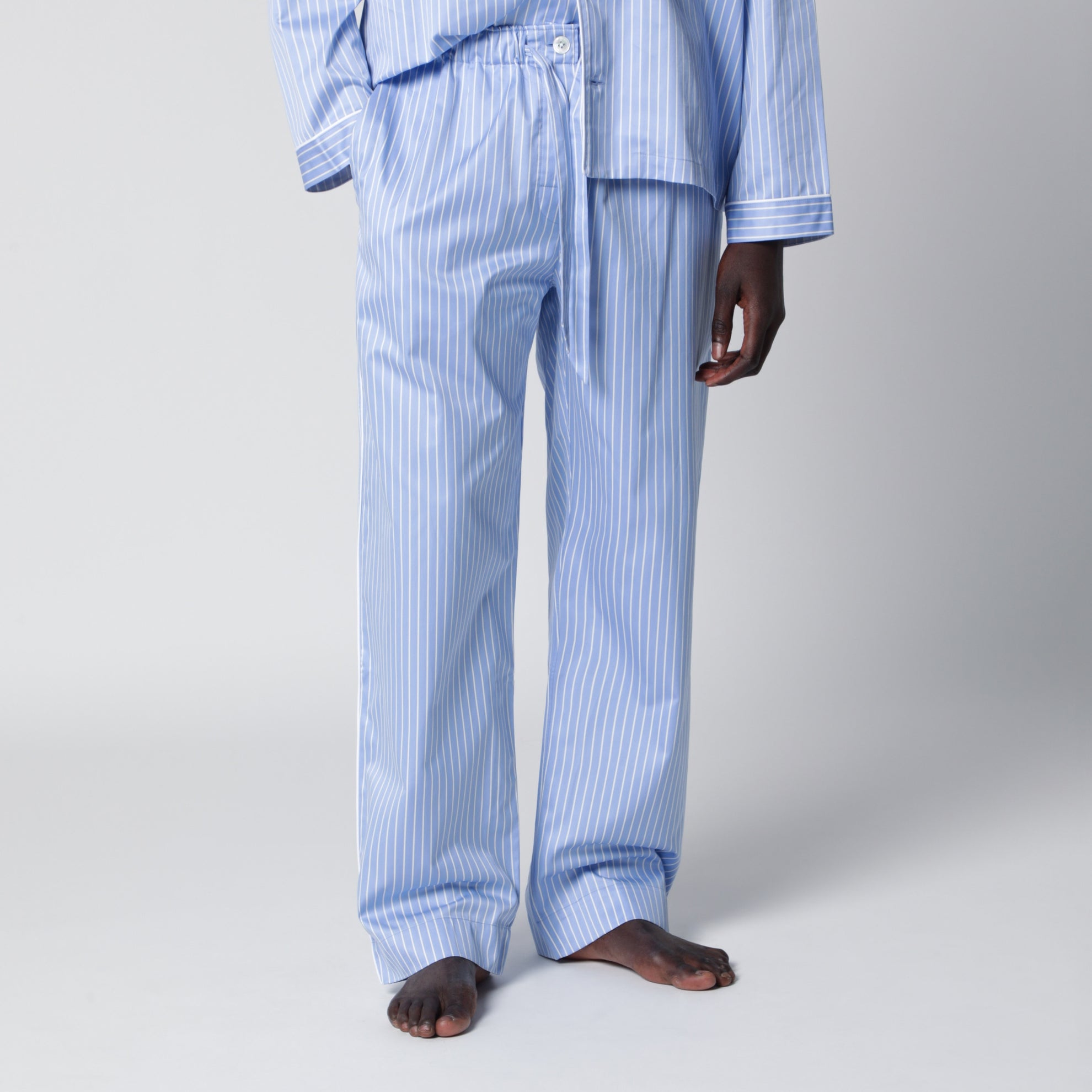 Light blue pajama trousers with white stripes