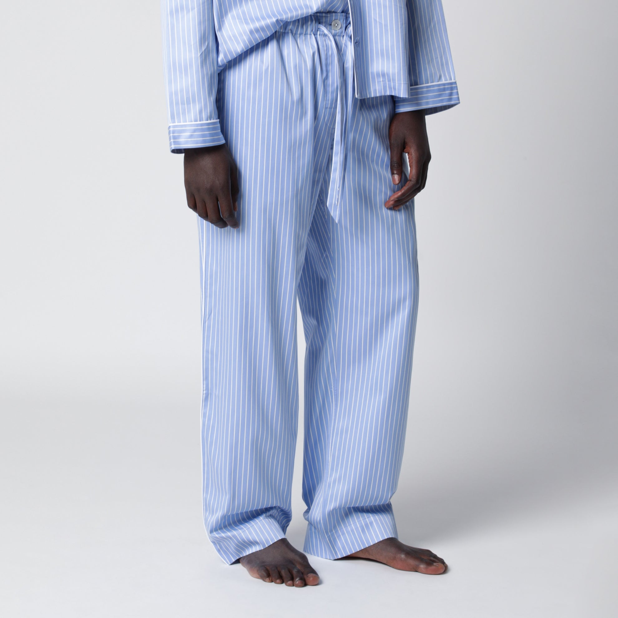 Light blue pajama trousers with white stripes