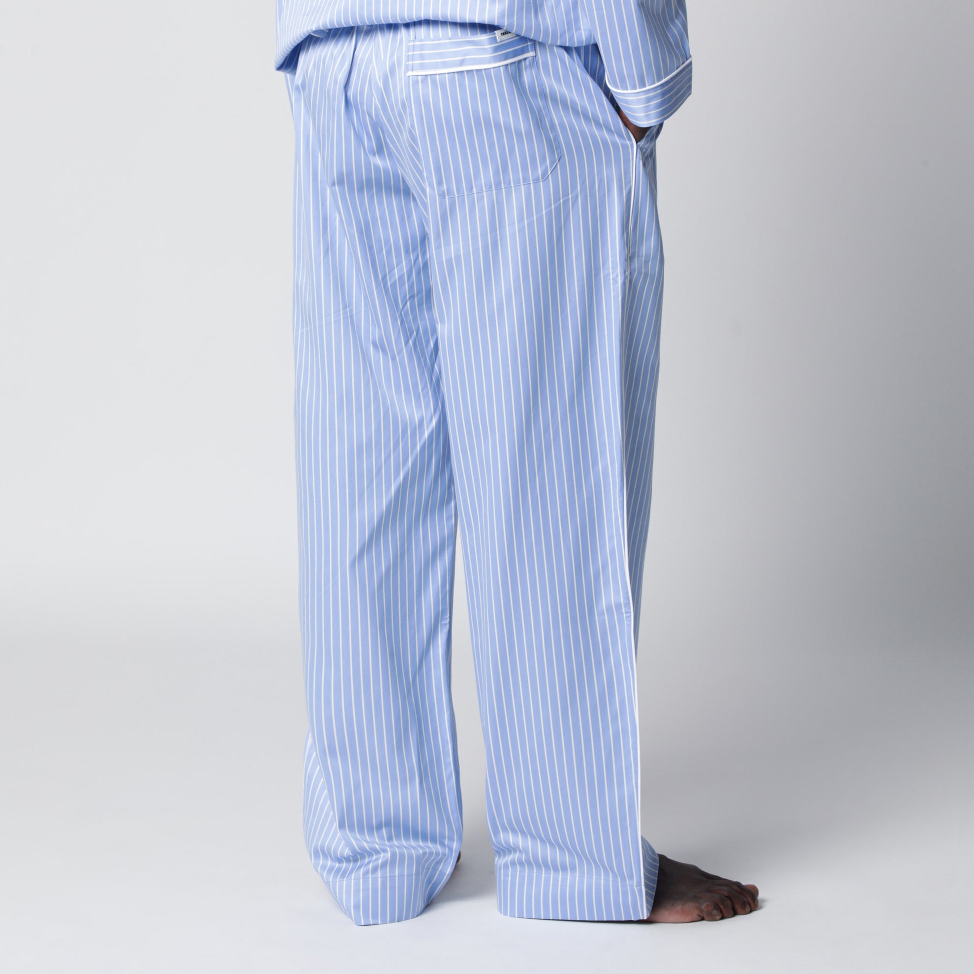 Light blue pajama trousers with white stripes