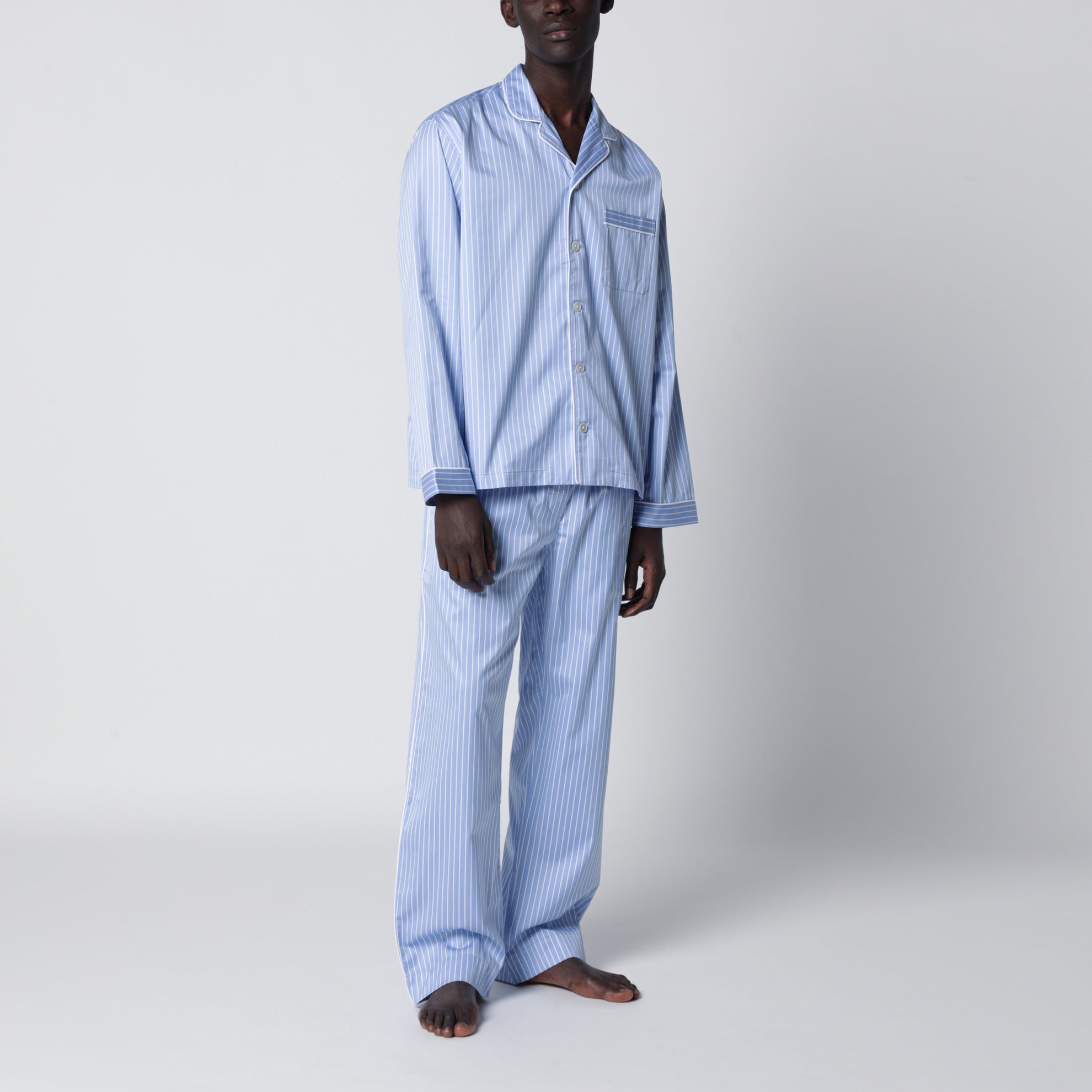 Light blue pajama shirt with white stripes