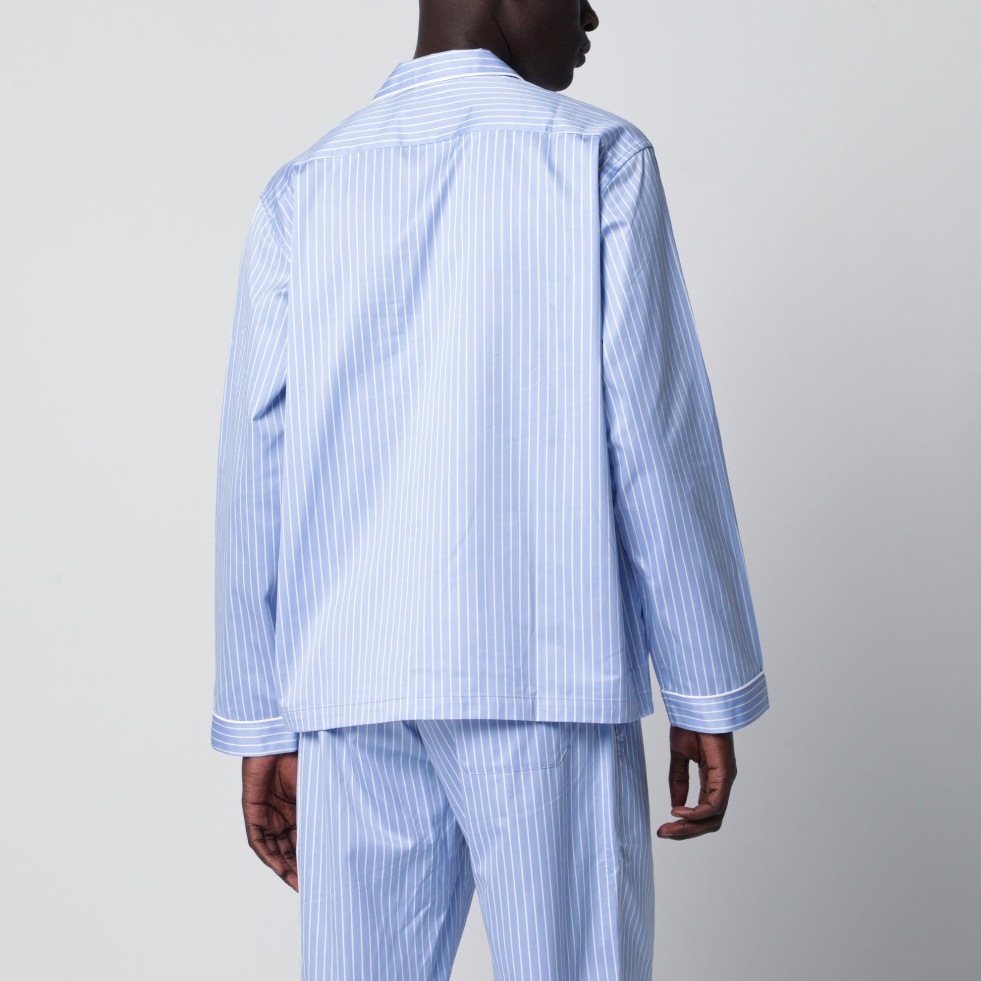Light blue pajama shirt with white stripes