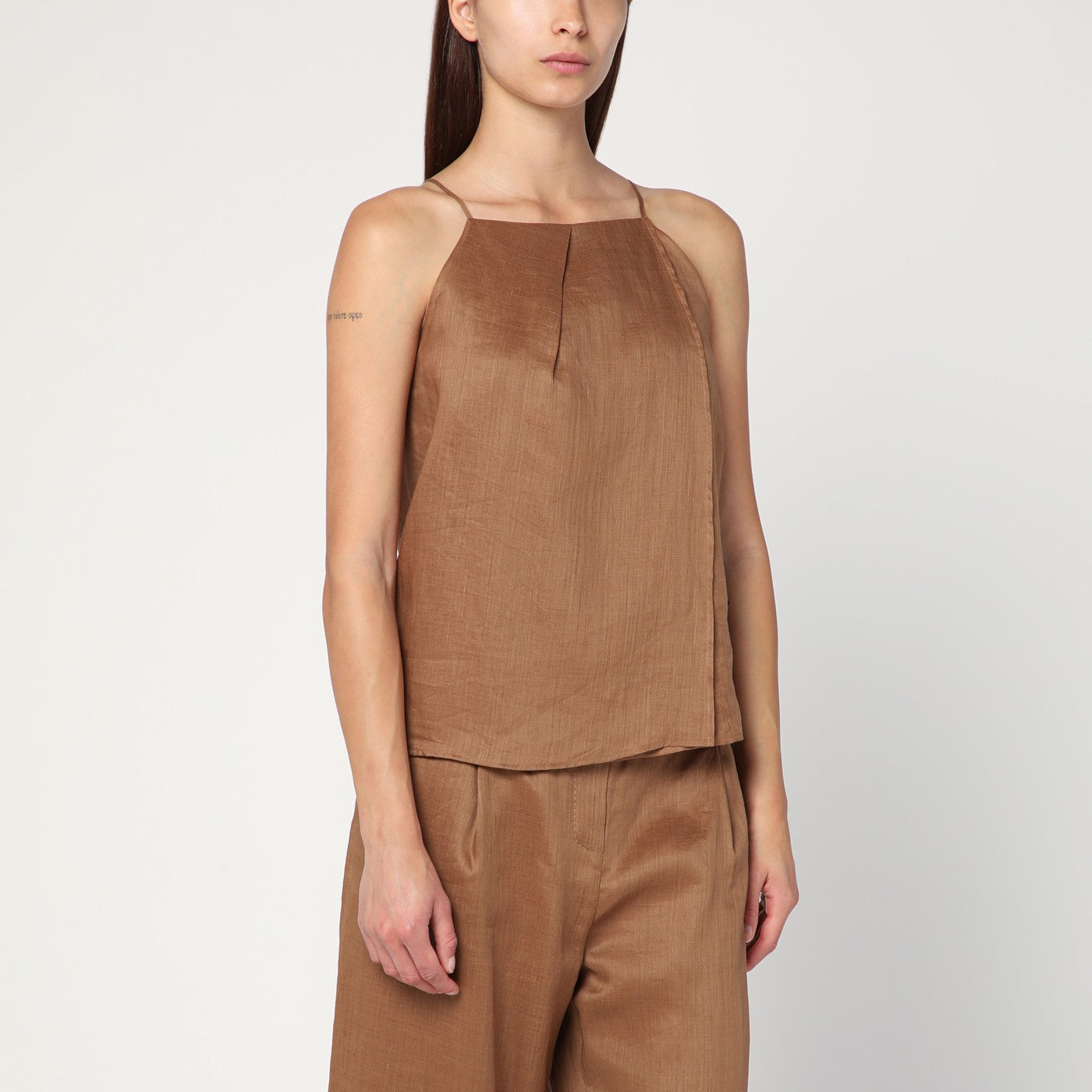 Tobacco-coloured ramie gauze top