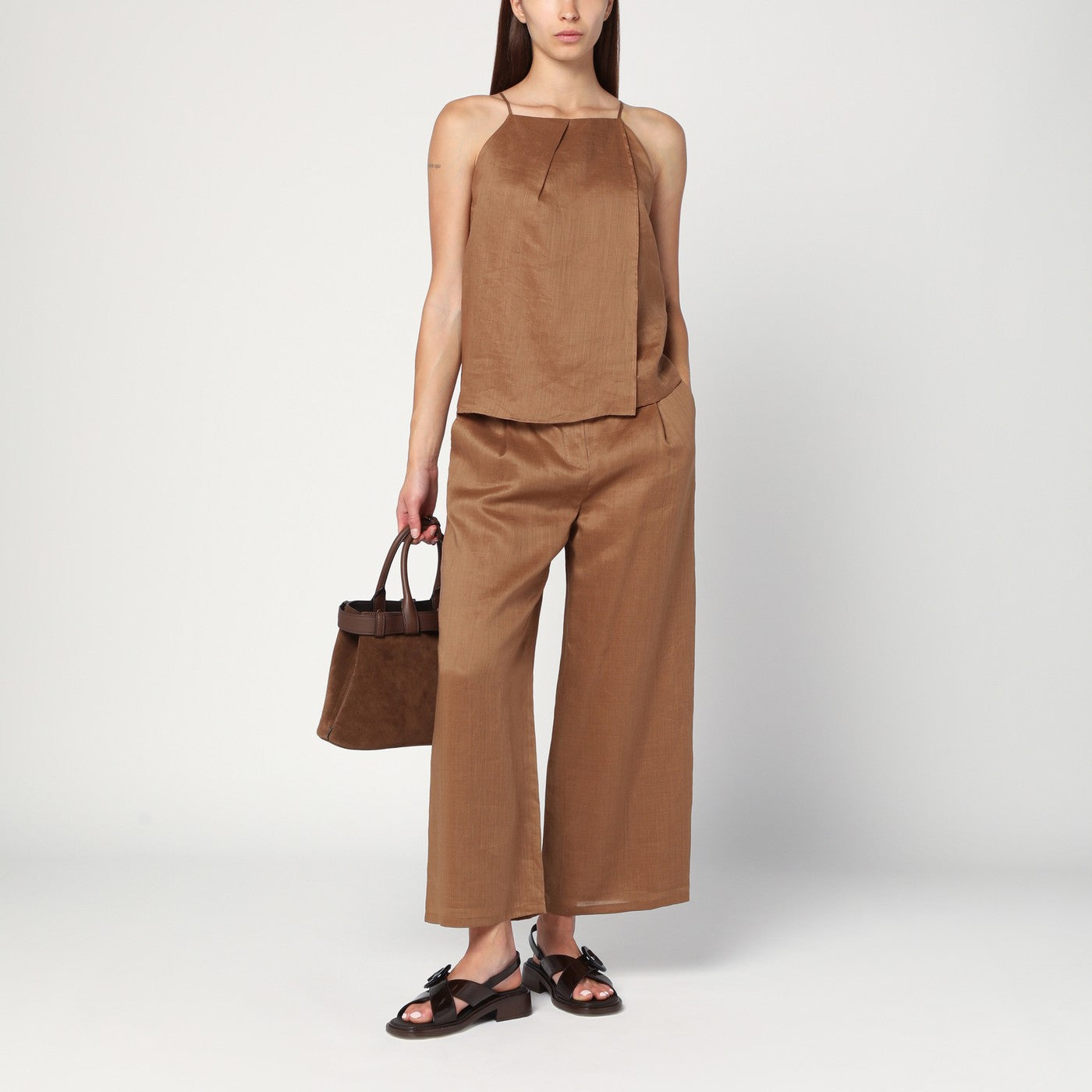 Tobacco-coloured ramie gauze top